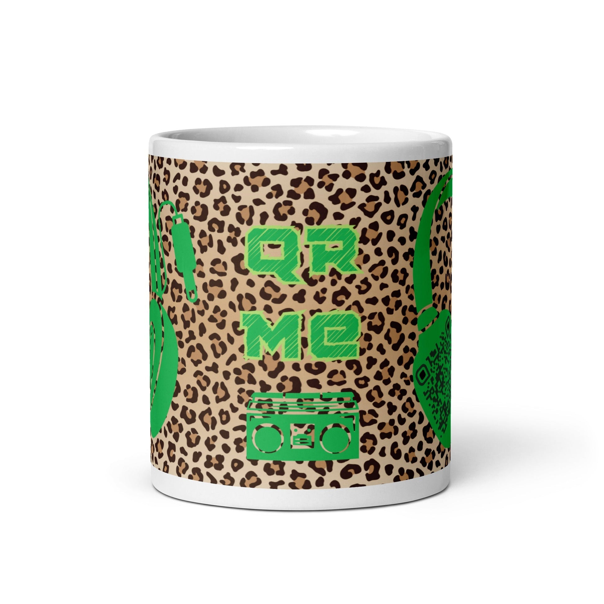 Custom QR Code Mug with Quirky Leopard Print β Share Your Playlist