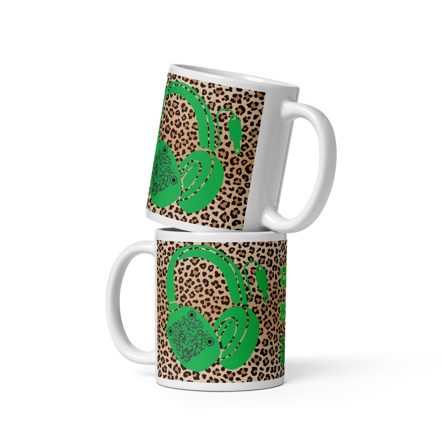 Custom QR Code Mug with Quirky Leopard Print β Share Your Playlist