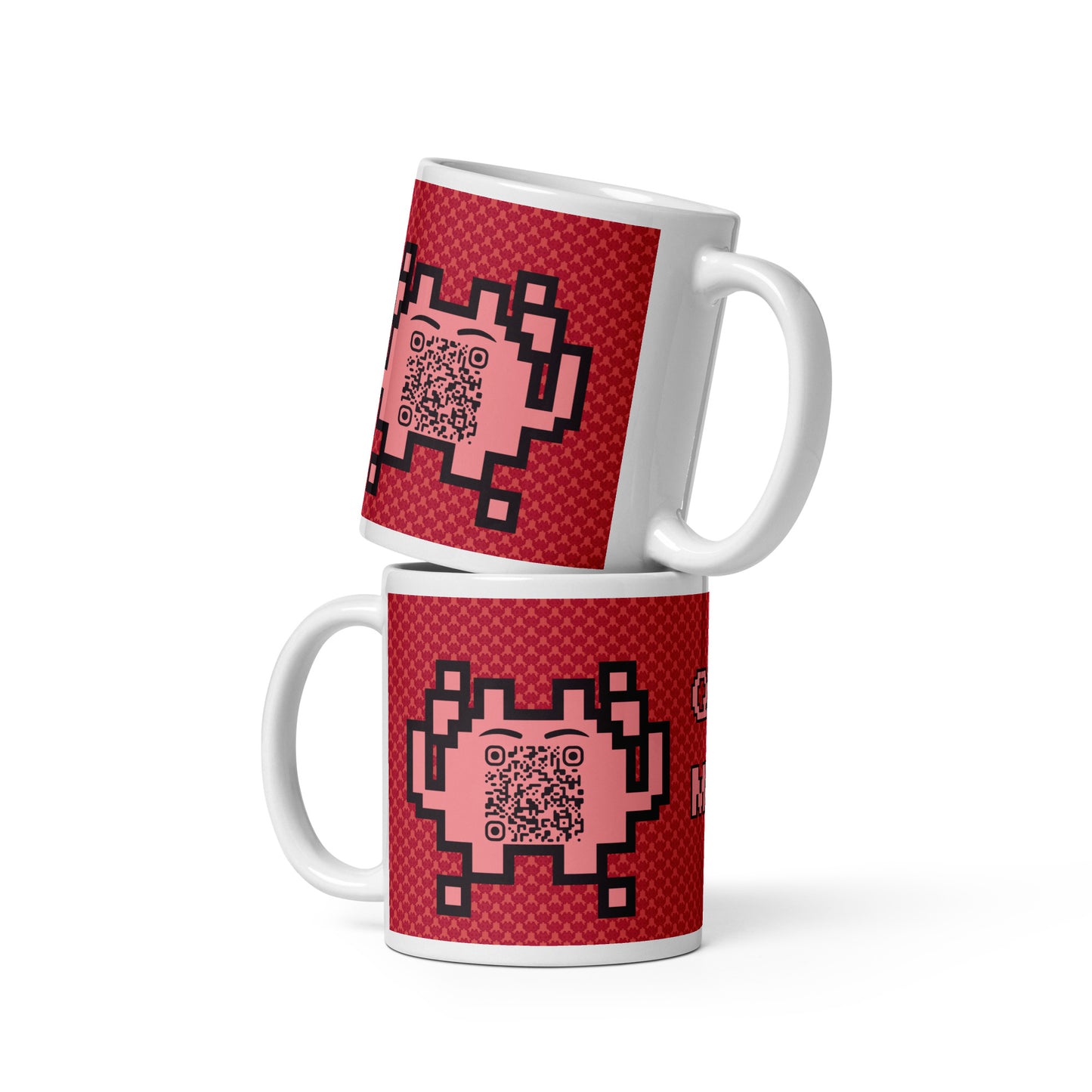 Red Alien Emoji QR Code Mug โ Share Your Gaming World