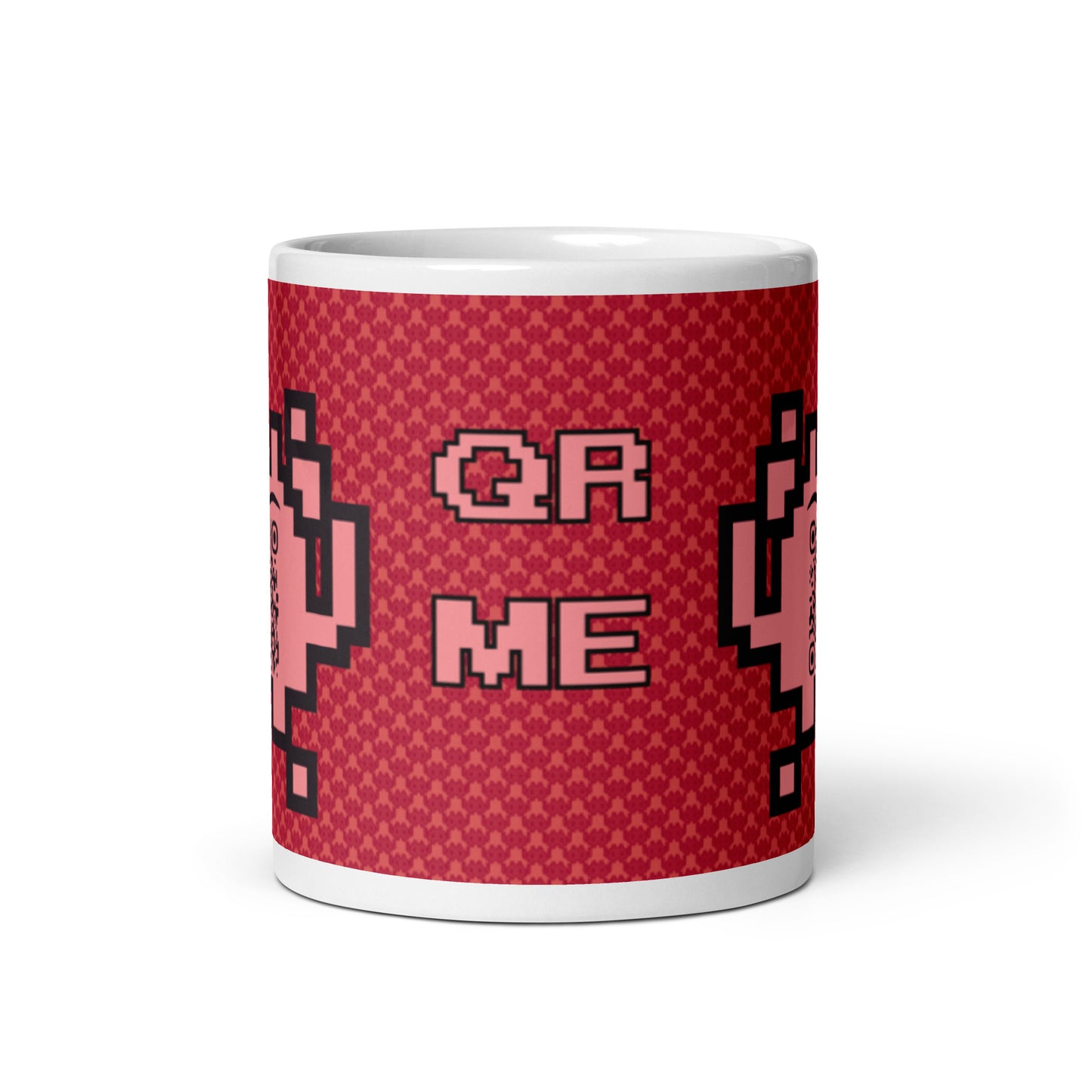 Red Alien Emoji QR Code Mug โ Share Your Gaming World