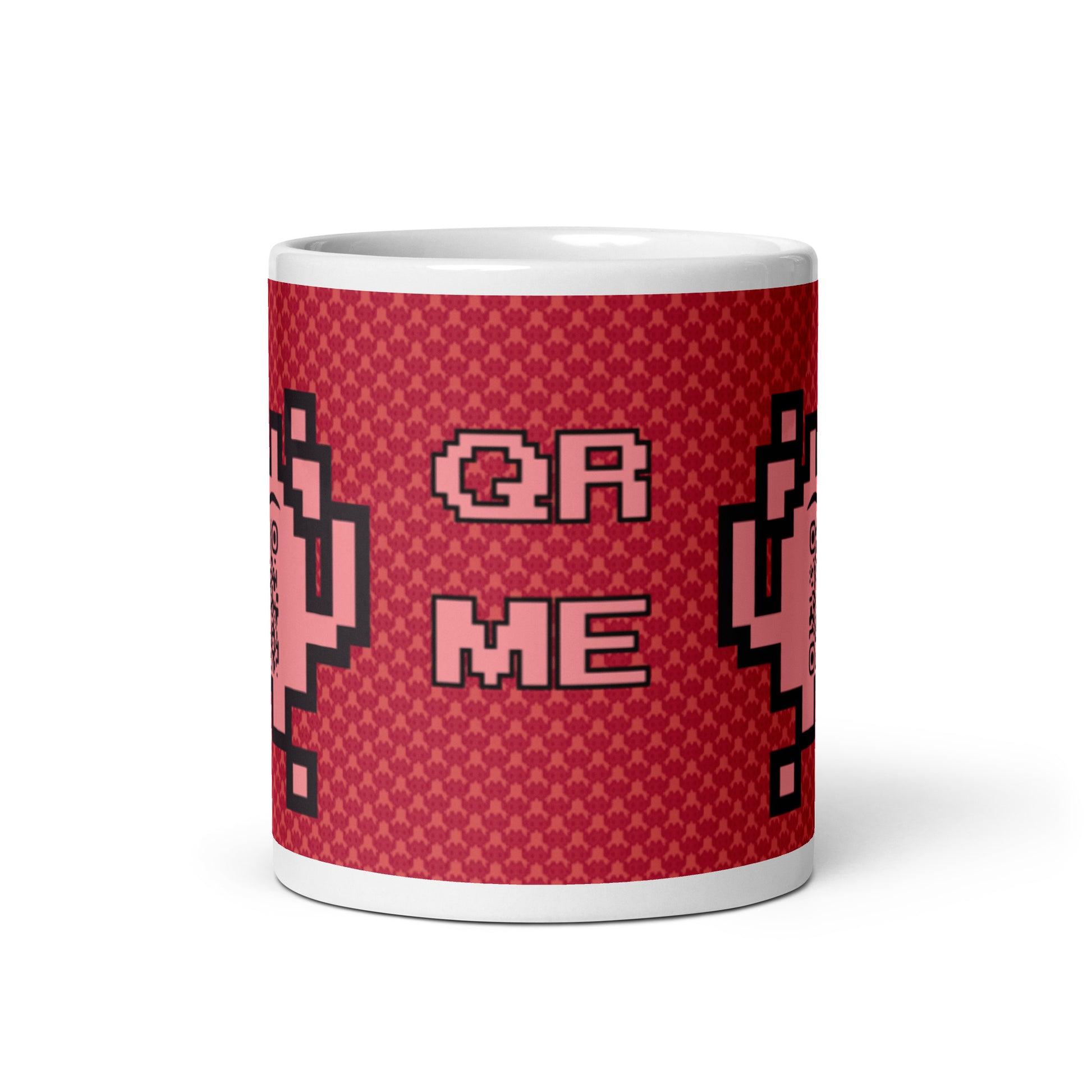 Red Alien Emoji QR Code Mug โ Share Your Gaming World