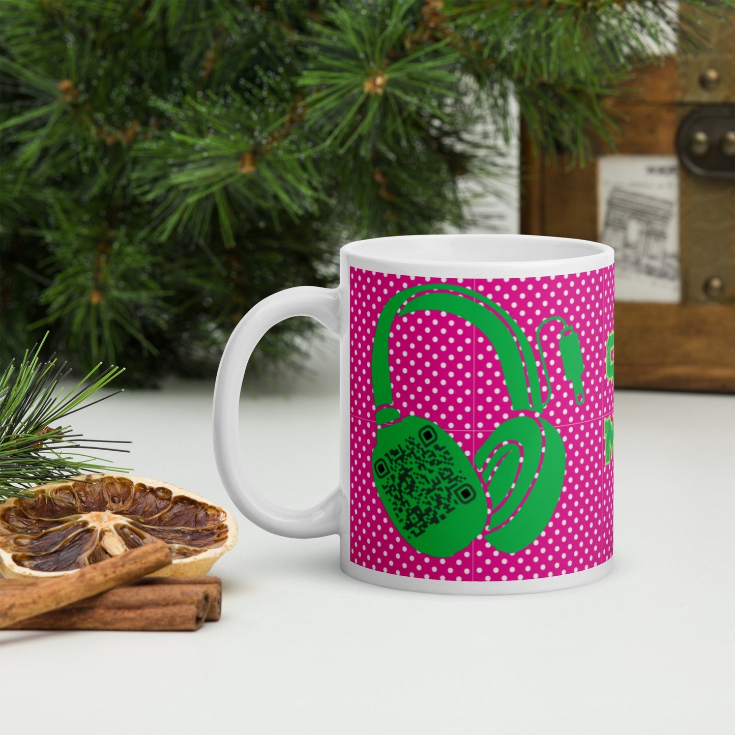 Custom QR Code Mug Polka Dot Design β Share Your Music
