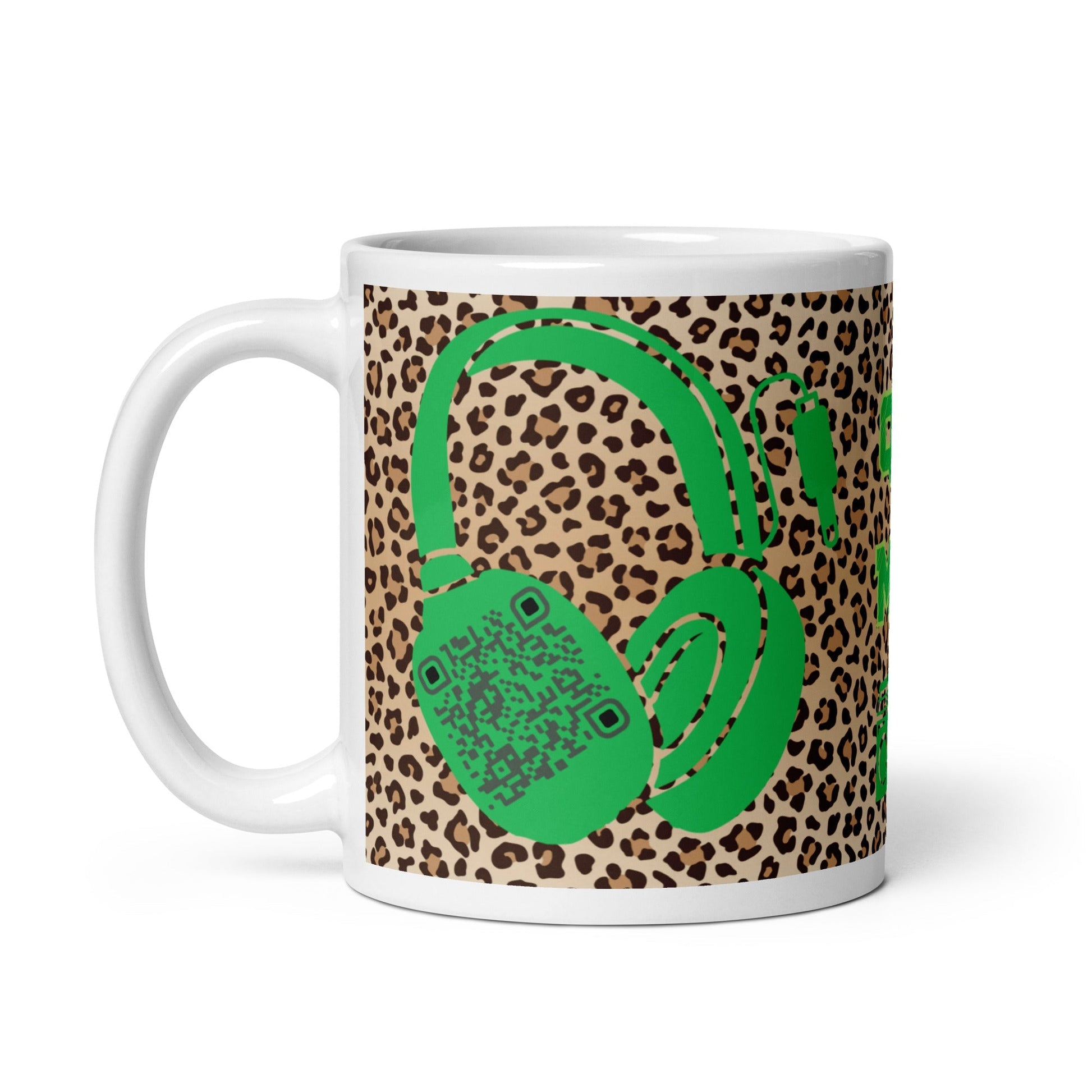 Custom QR Code Mug with Quirky Leopard Print β Share Your Playlist