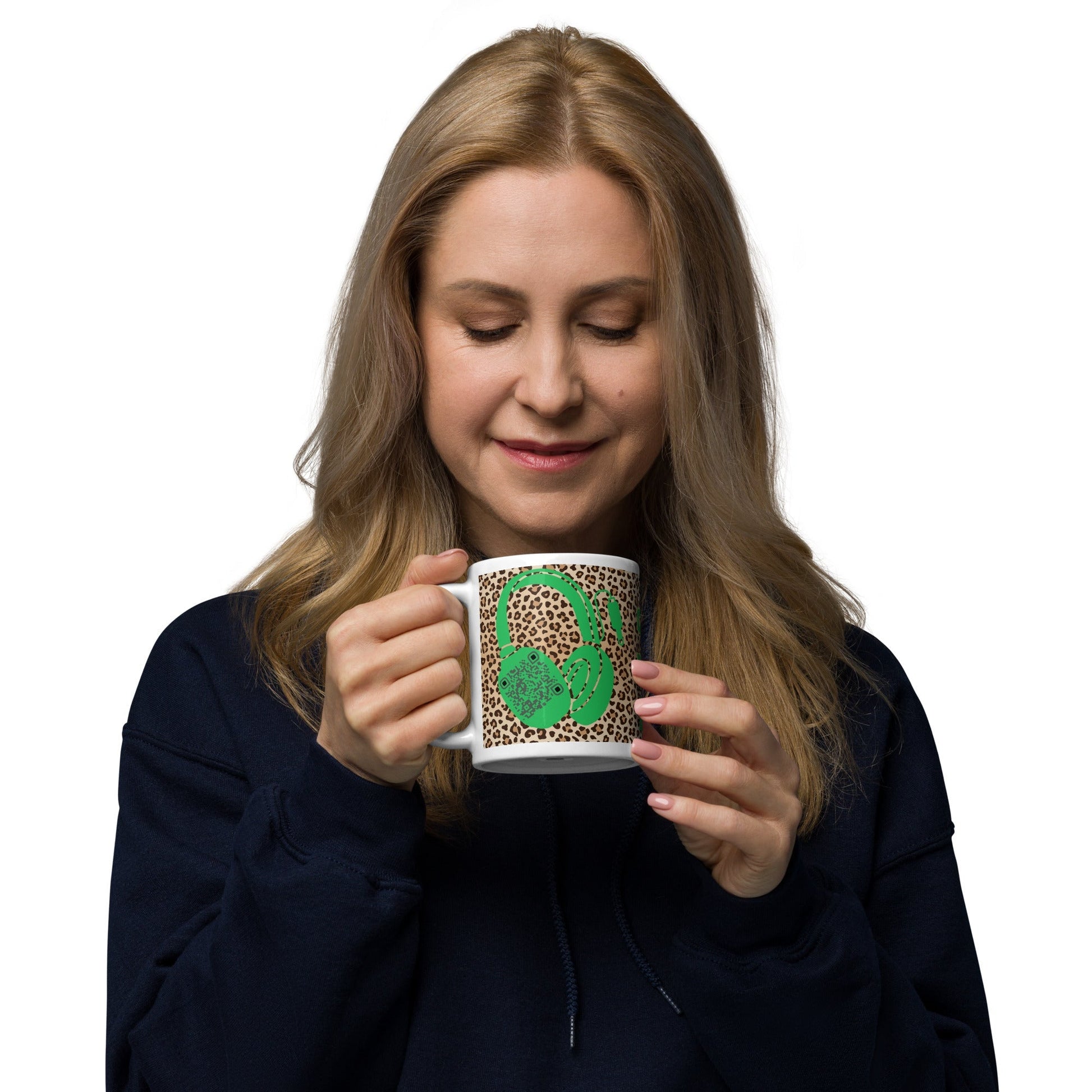 Custom QR Code Mug with Quirky Leopard Print β Share Your Playlist