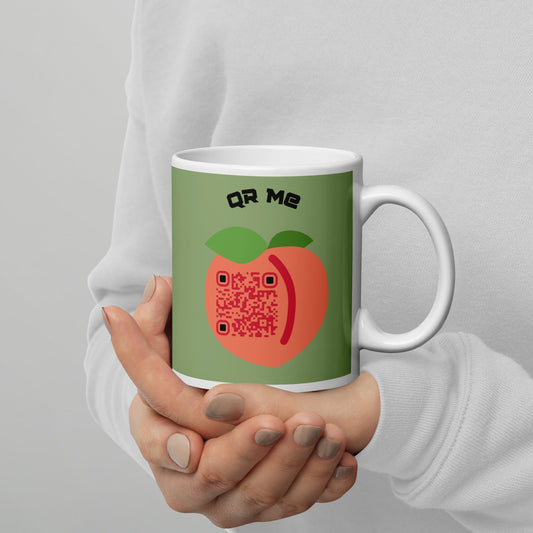 Peach Emoji Personalized QR Code mug