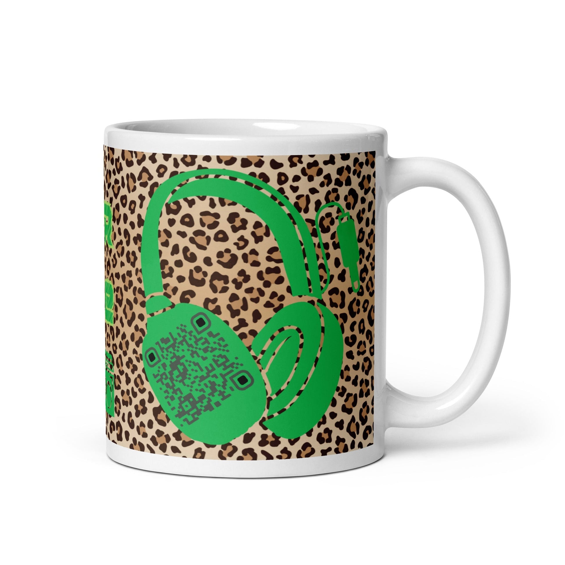Custom QR Code Mug with Quirky Leopard Print β Share Your Playlist
