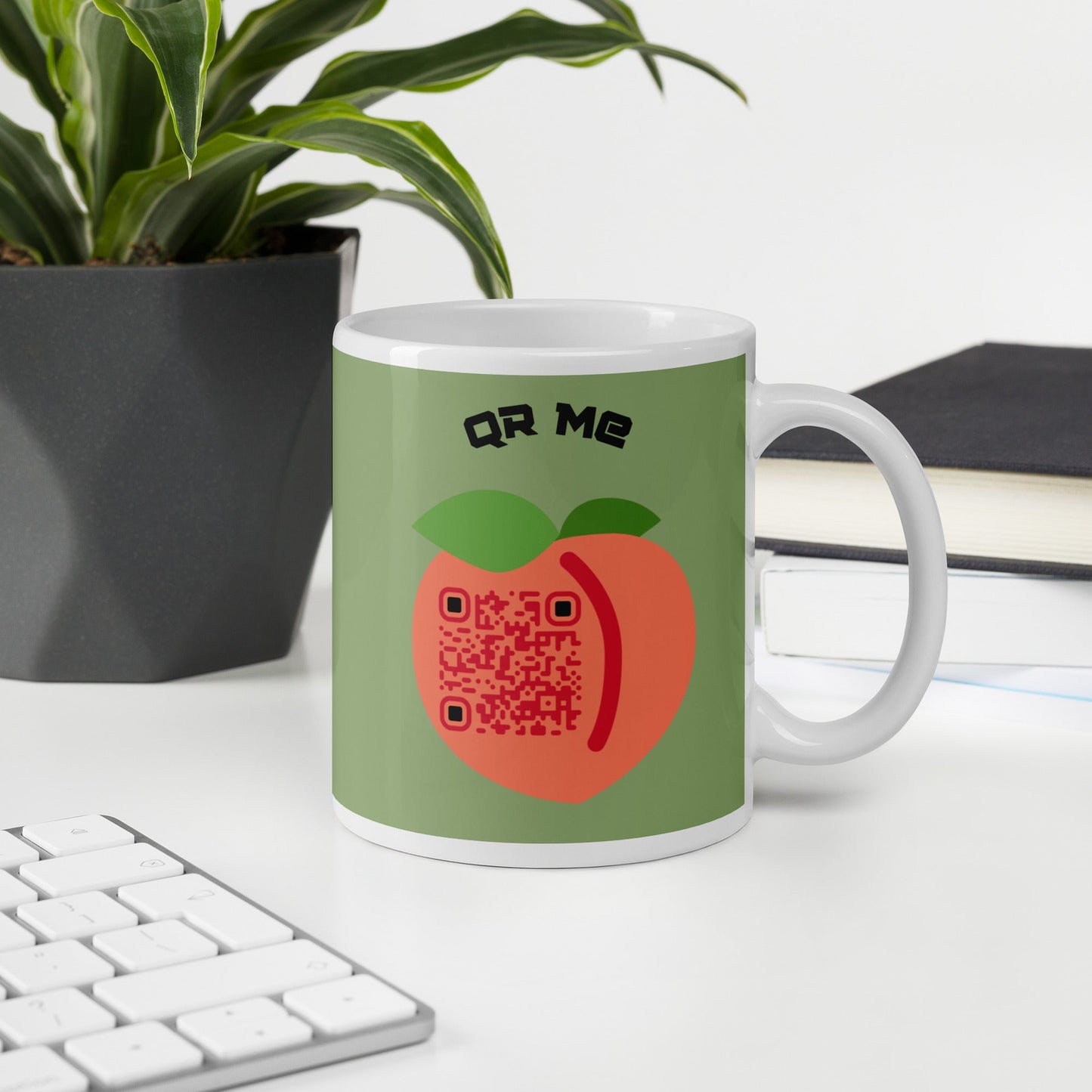 Peach Emoji Personalized QR Code mug