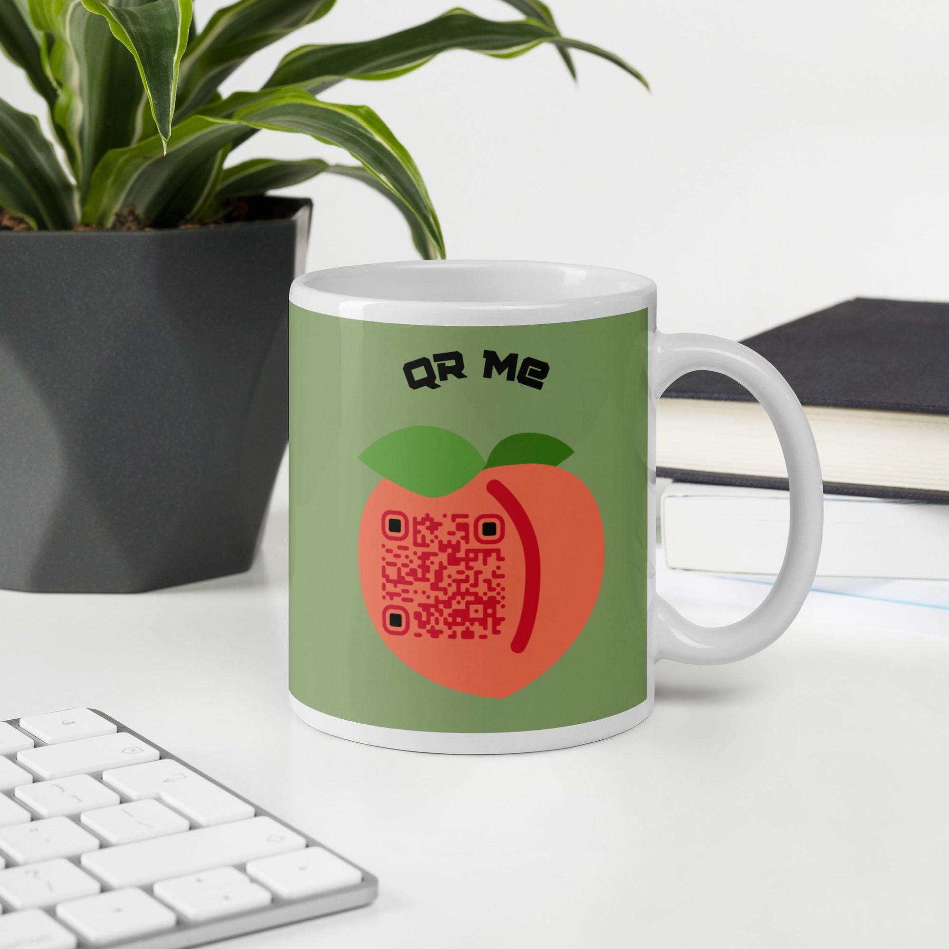 Peach Emoji Personalized QR Code mug