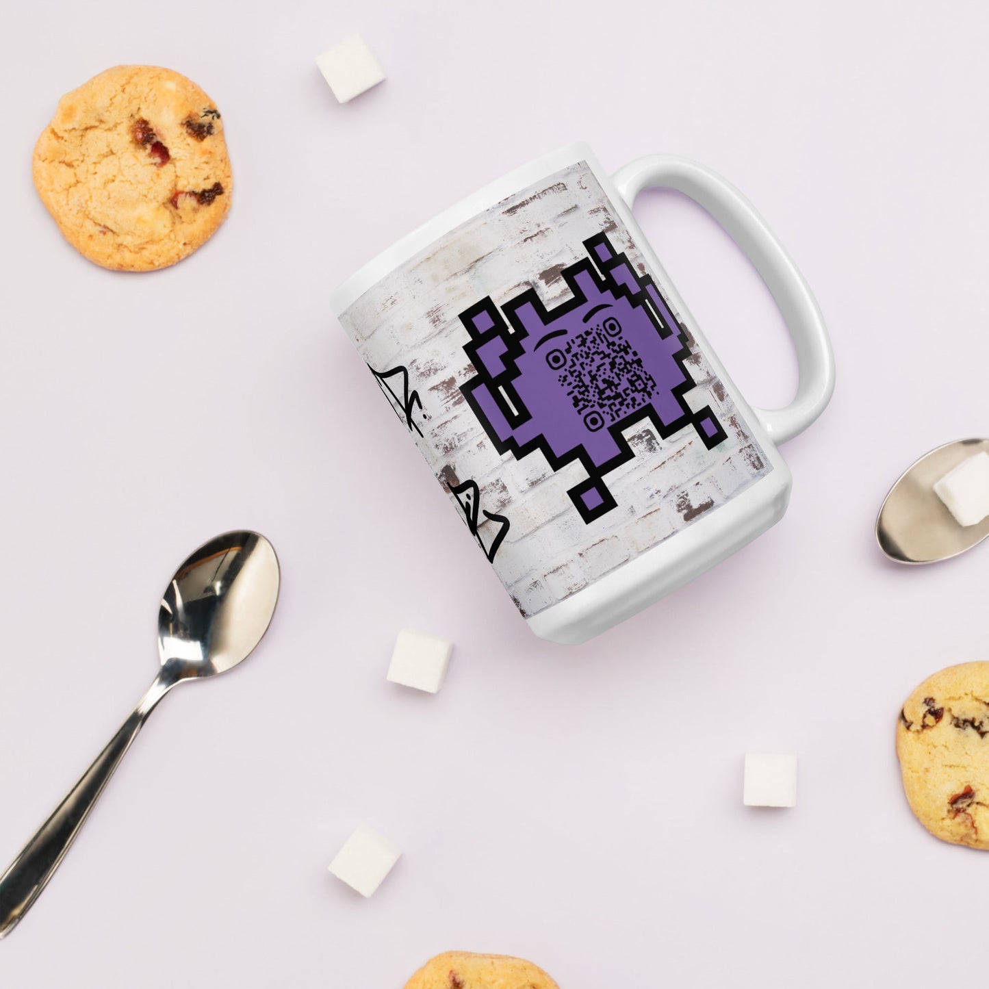 Graffiti Wall Alien Emoji QR Code Mug - For The Gamers