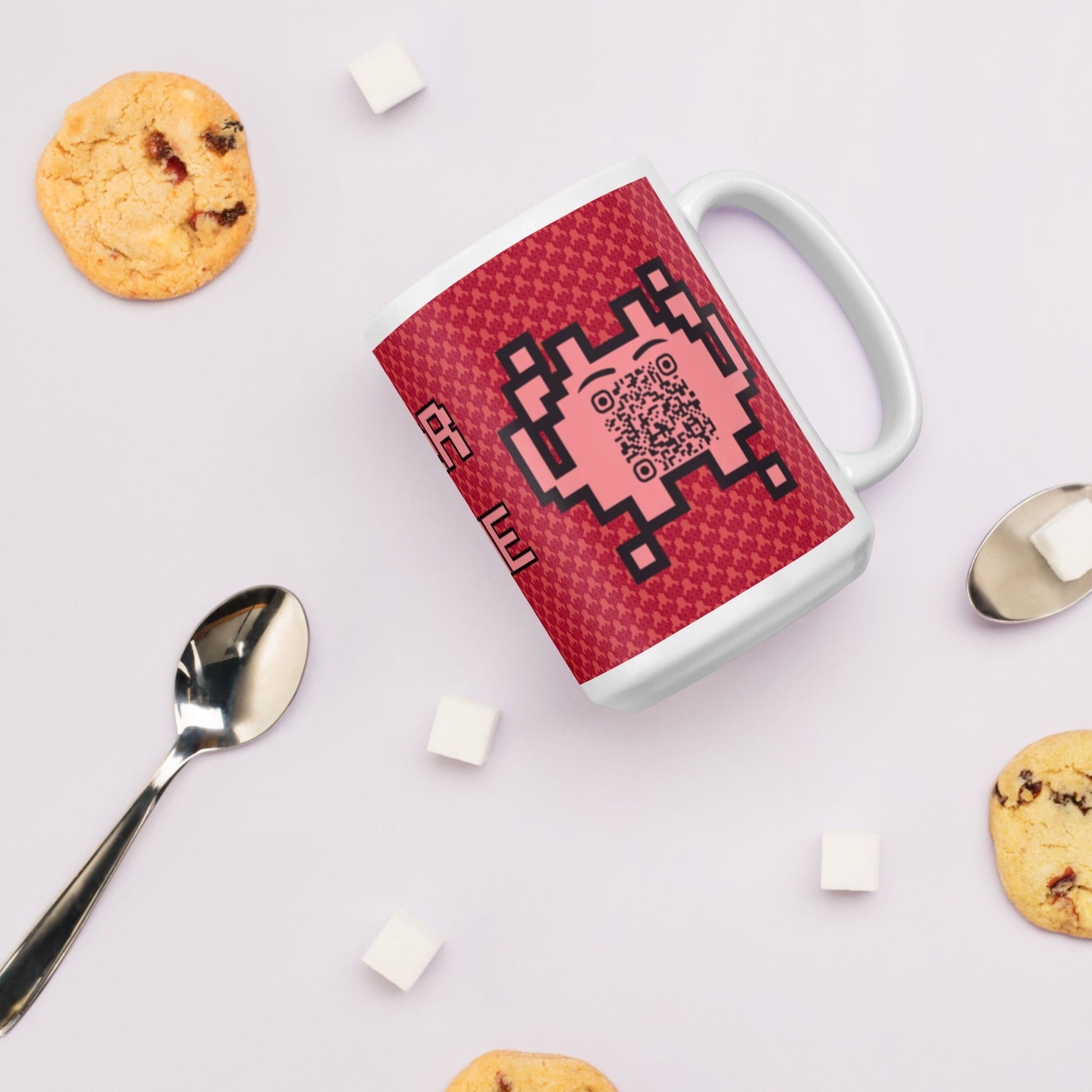 Red Alien Emoji QR Code Mug โ Share Your Gaming World