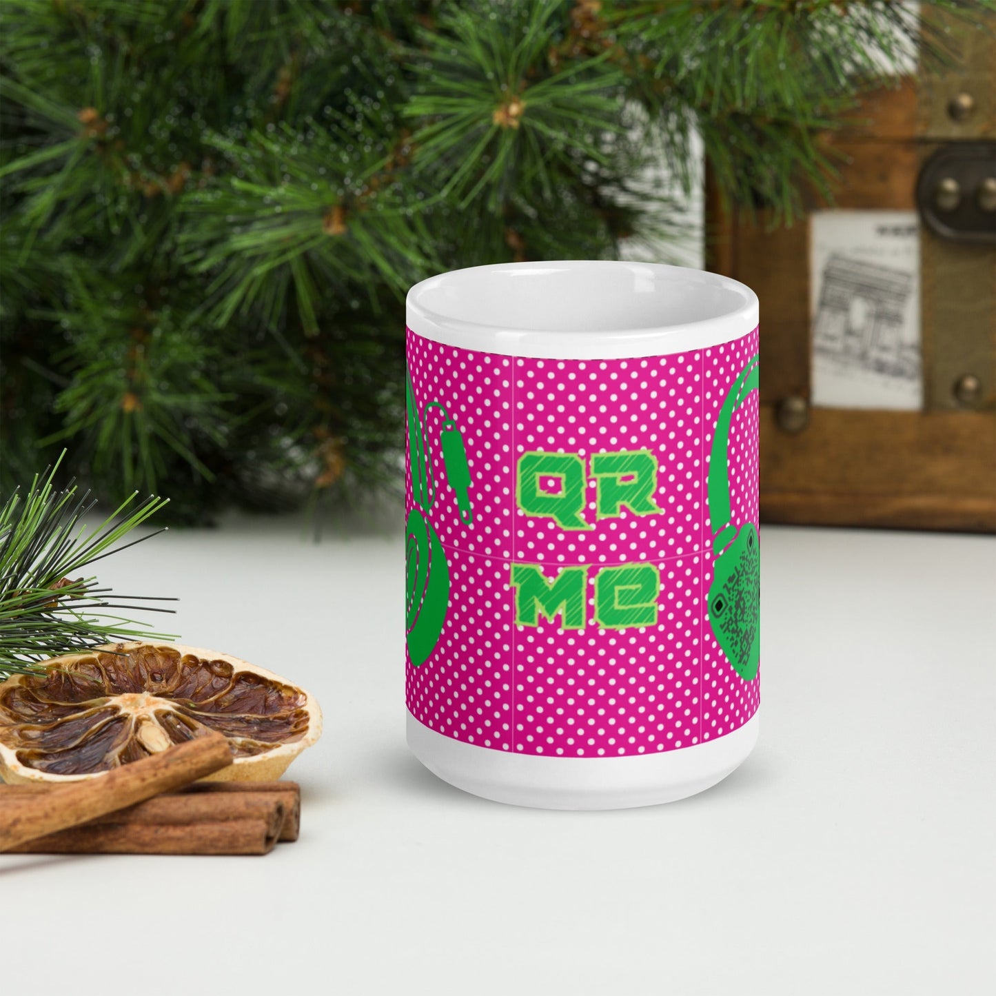 Custom QR Code Mug Polka Dot Design β Share Your Music