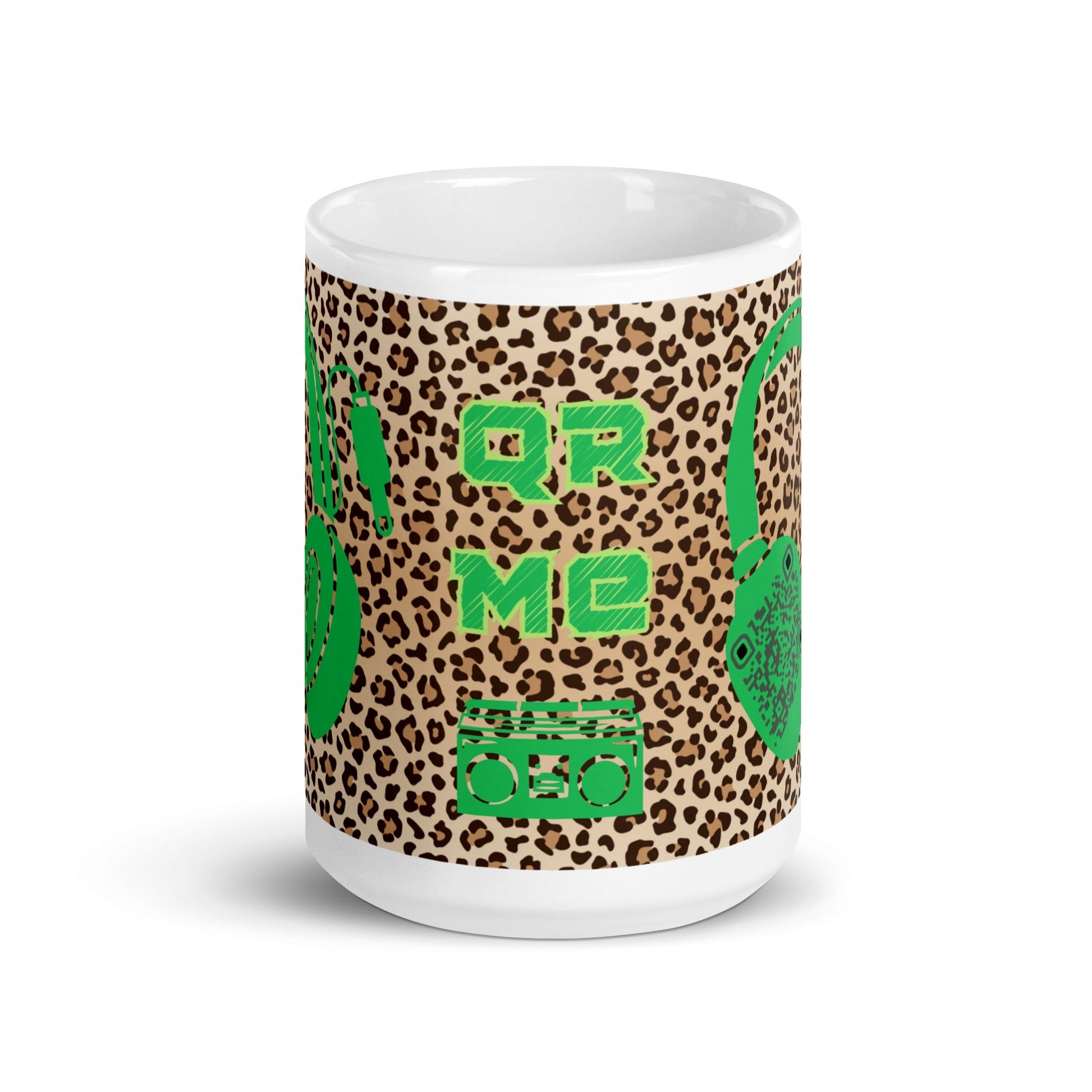 Custom QR Code Mug with Quirky Leopard Print β Share Your Playlist