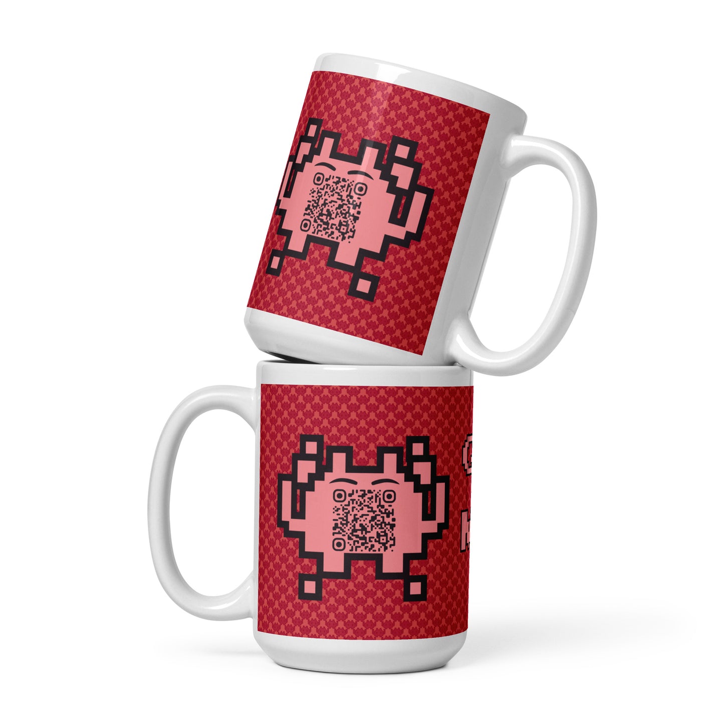 Red Alien Emoji QR Code Mug โ Share Your Gaming World