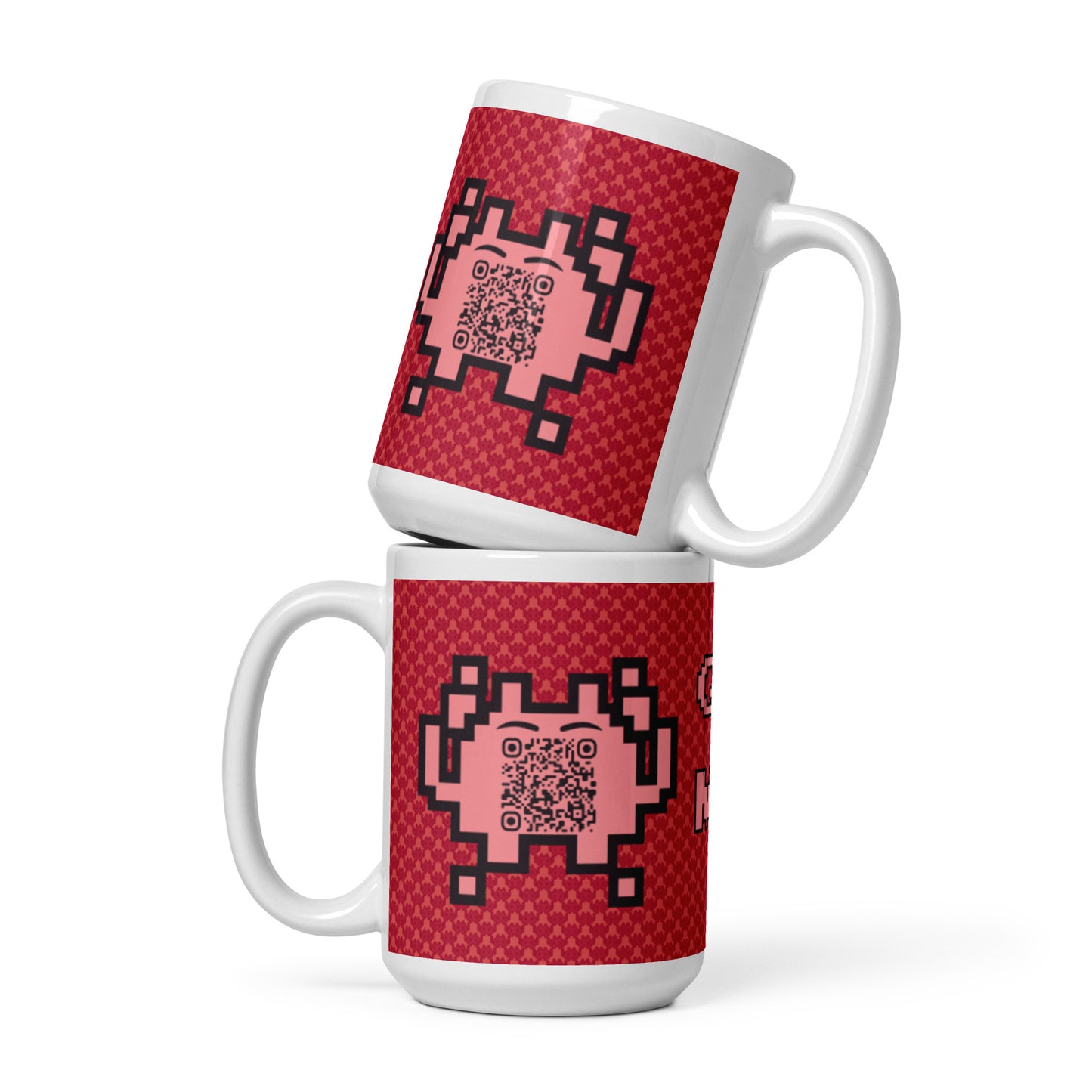 Red Alien Emoji QR Code Mug โ Share Your Gaming World