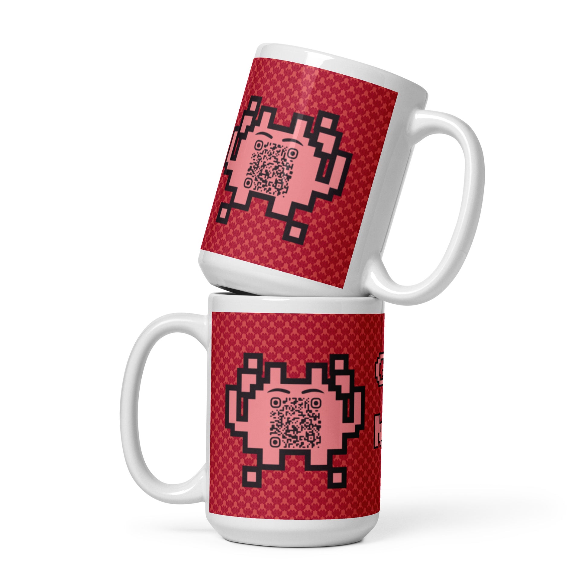 Red Alien Emoji QR Code Mug โ Share Your Gaming World