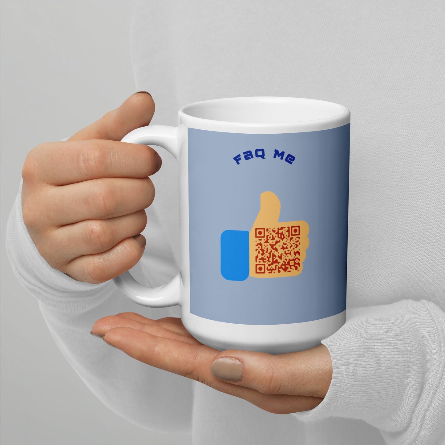 FAQ Me Personalized QR Code Powder Blue Mug