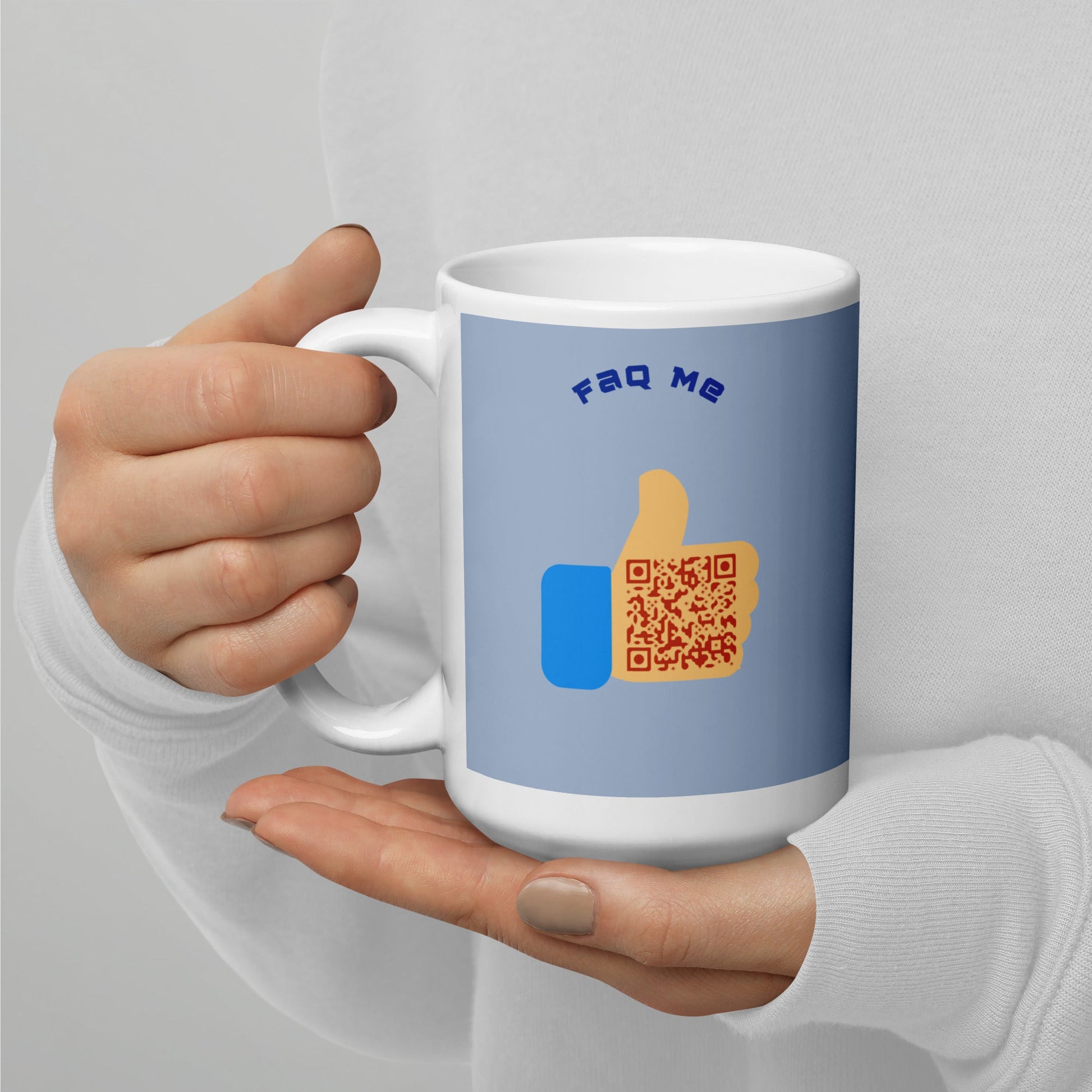 FAQ Me Personalized QR Code Powder Blue Mug