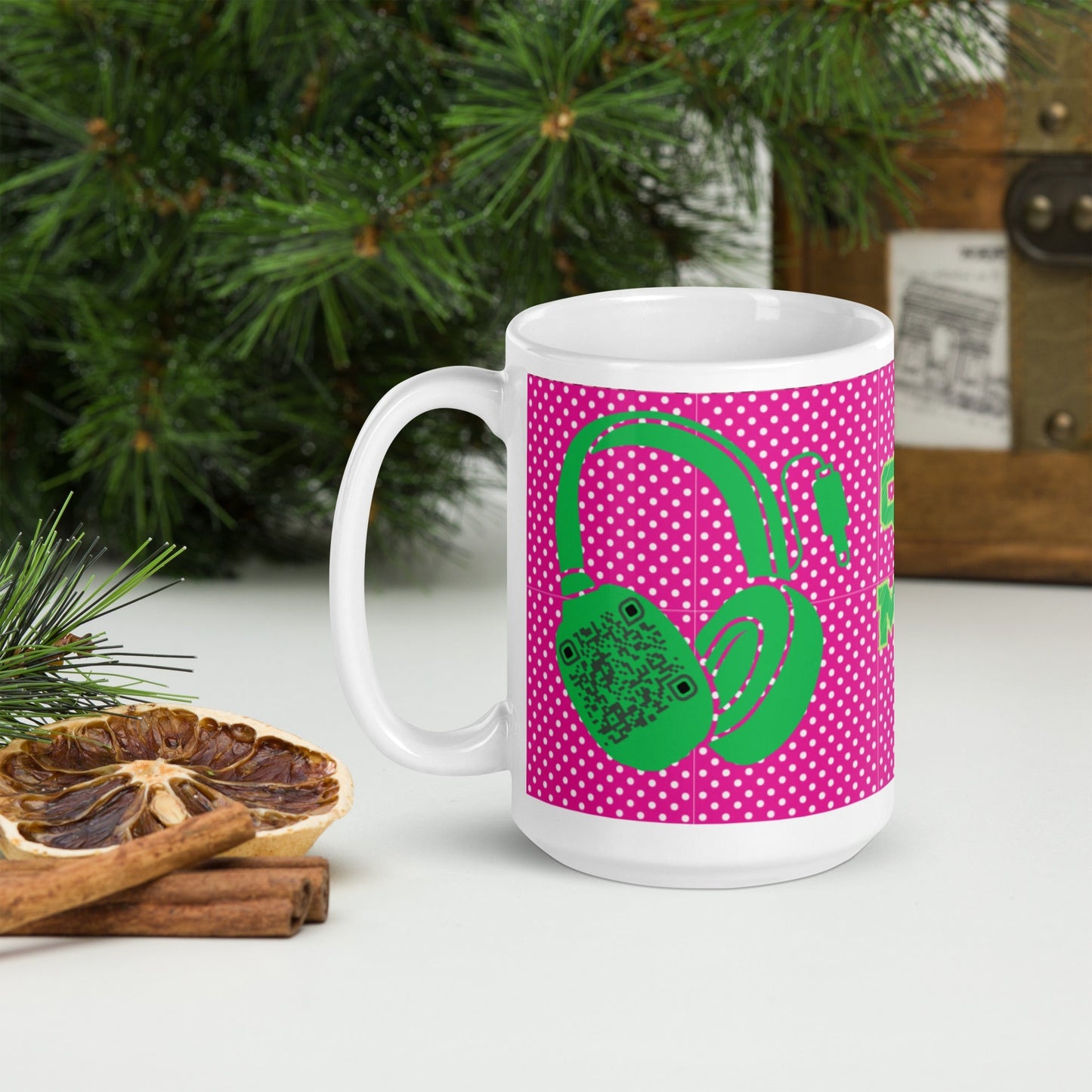 Custom QR Code Mug Polka Dot Design β Share Your Music