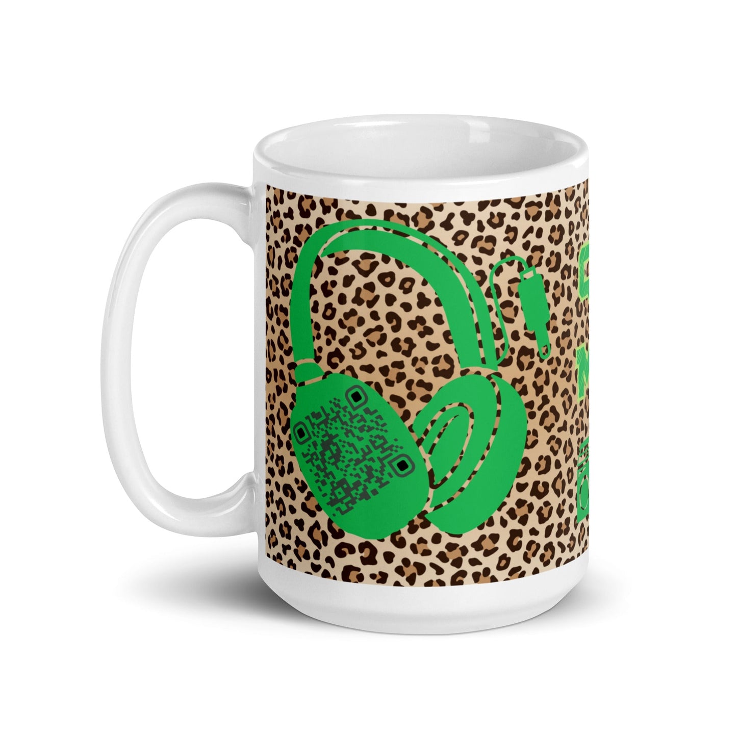 Custom QR Code Mug with Quirky Leopard Print β Share Your Playlist