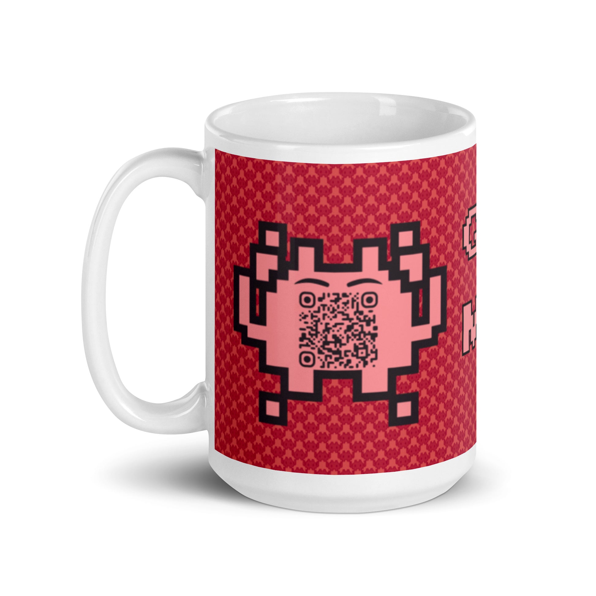 Red Alien Emoji QR Code Mug โ Share Your Gaming World