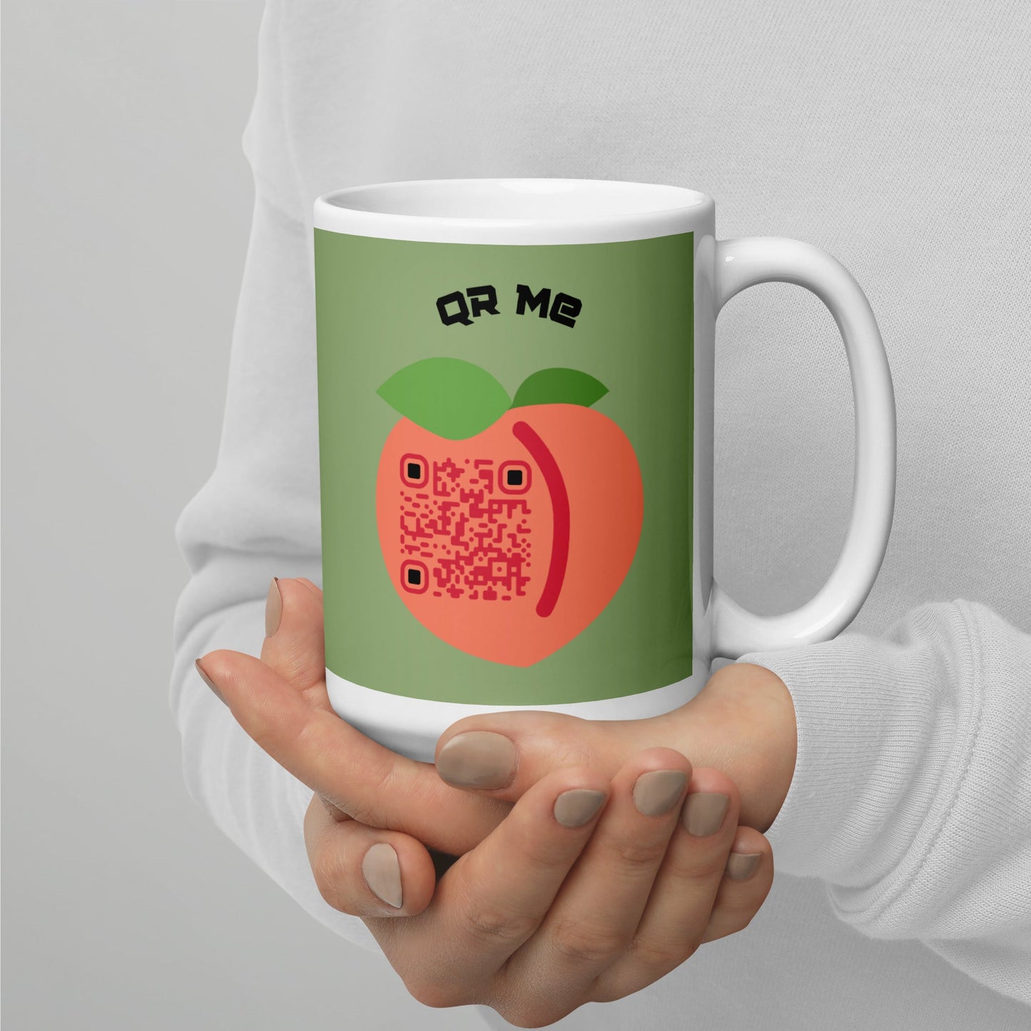 Peach Emoji Personalized QR Code mug