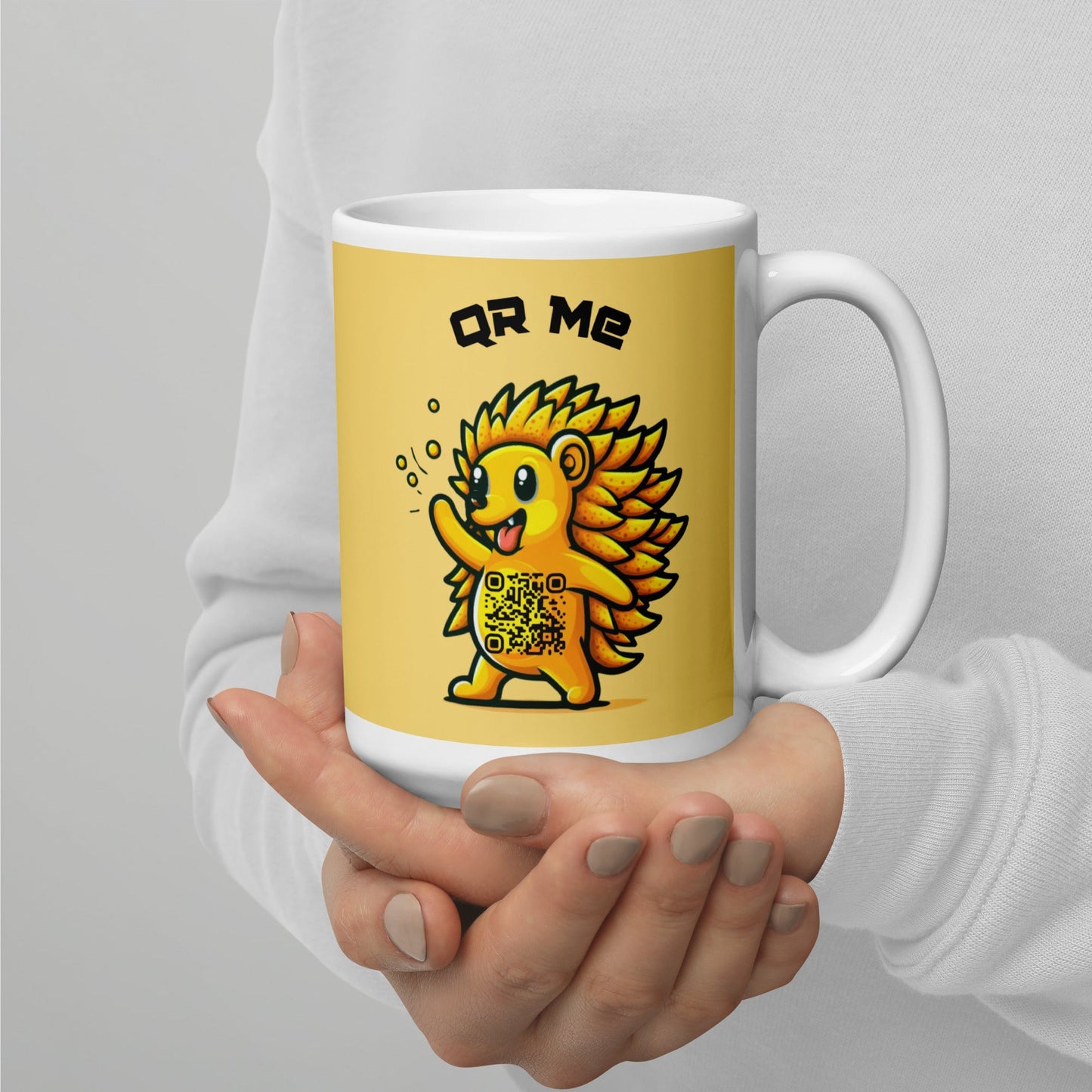 Hedgehog Emoji Personalized QR Code mug