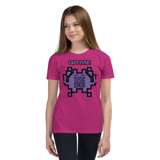 Fun Alien Emoji QR Code Youth Short Sleeve T-Shirt