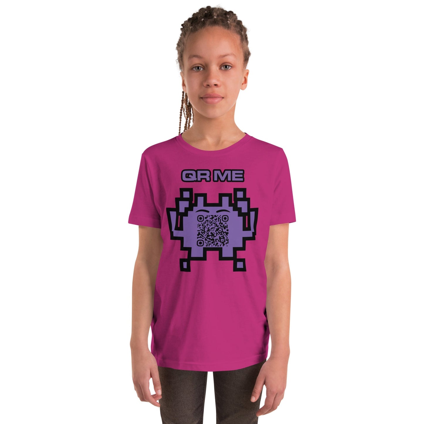 Fun Alien Emoji QR Code Youth Short Sleeve T-Shirt