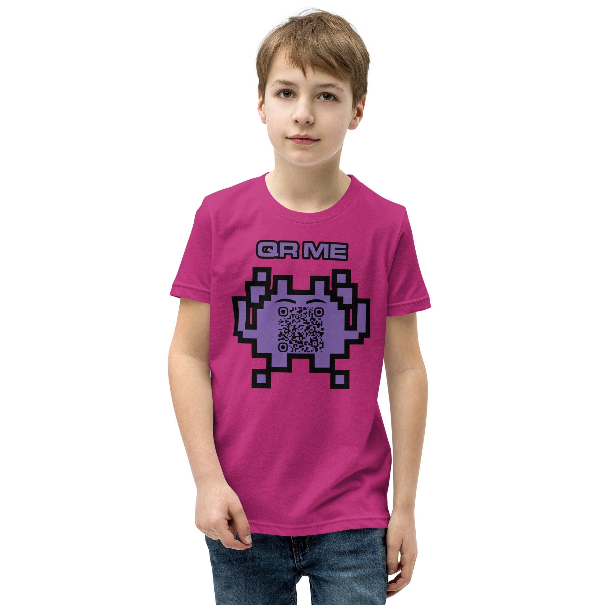 Fun Alien Emoji QR Code Youth Short Sleeve T-Shirt