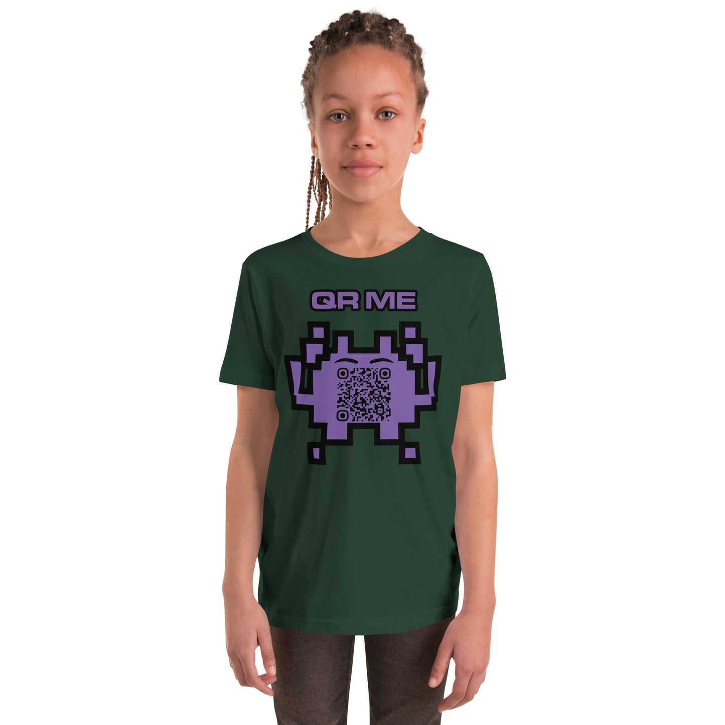 Fun Alien Emoji QR Code Youth Short Sleeve T-Shirt