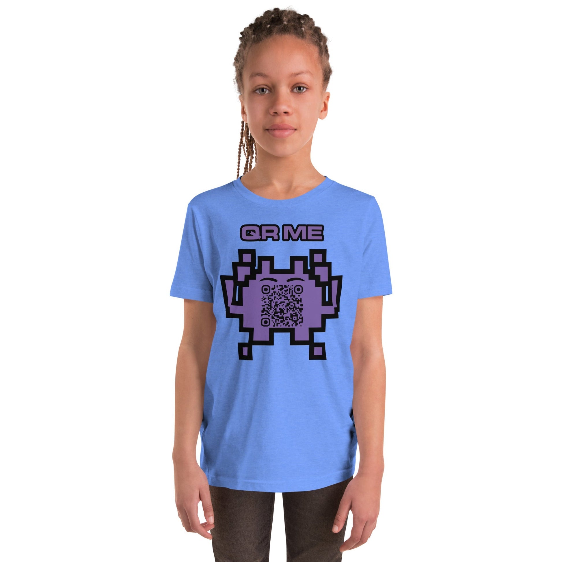 Fun Alien Emoji QR Code Youth Short Sleeve T-Shirt