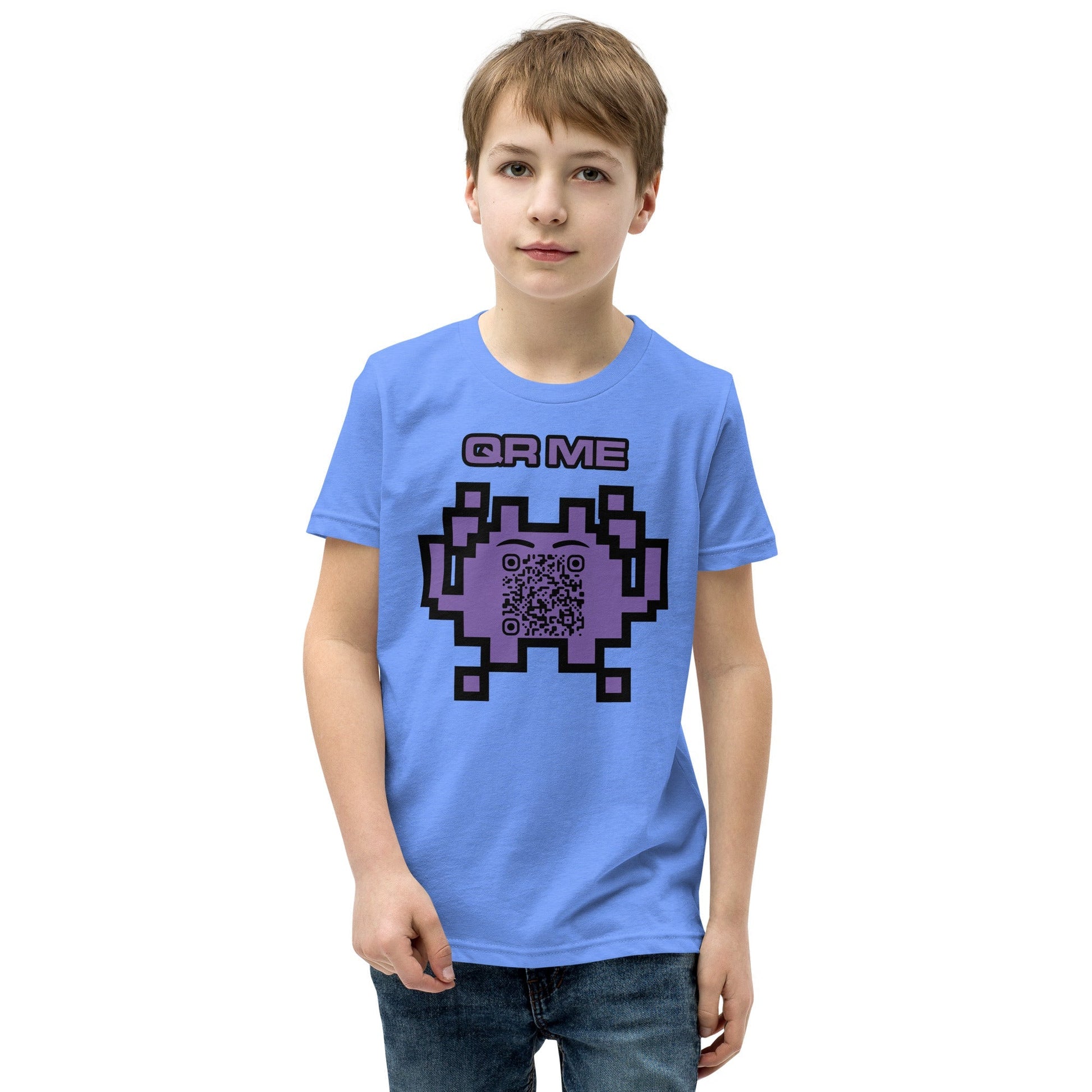 Fun Alien Emoji QR Code Youth Short Sleeve T-Shirt