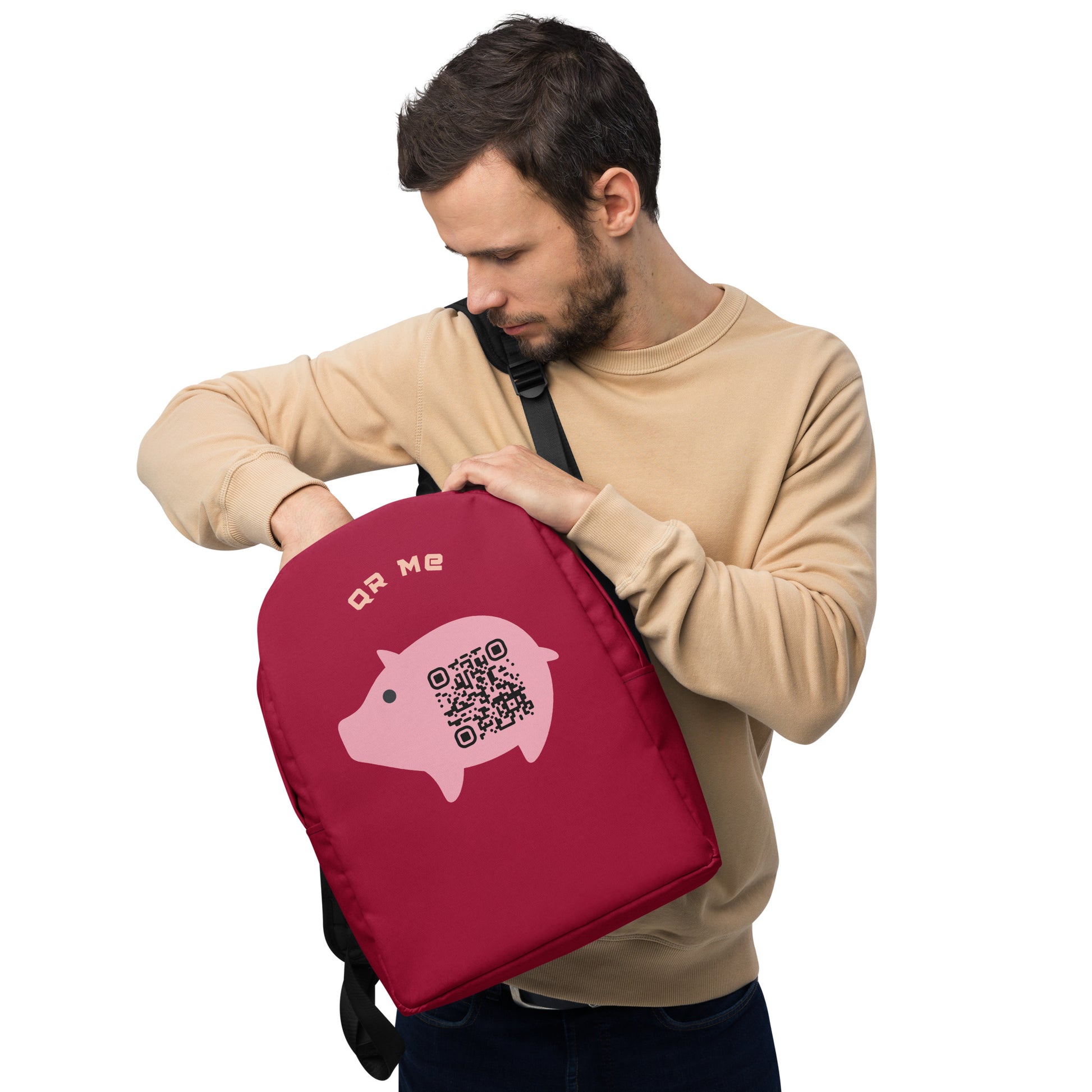 Cute Pig Emoji Personalized QR Code Backpack