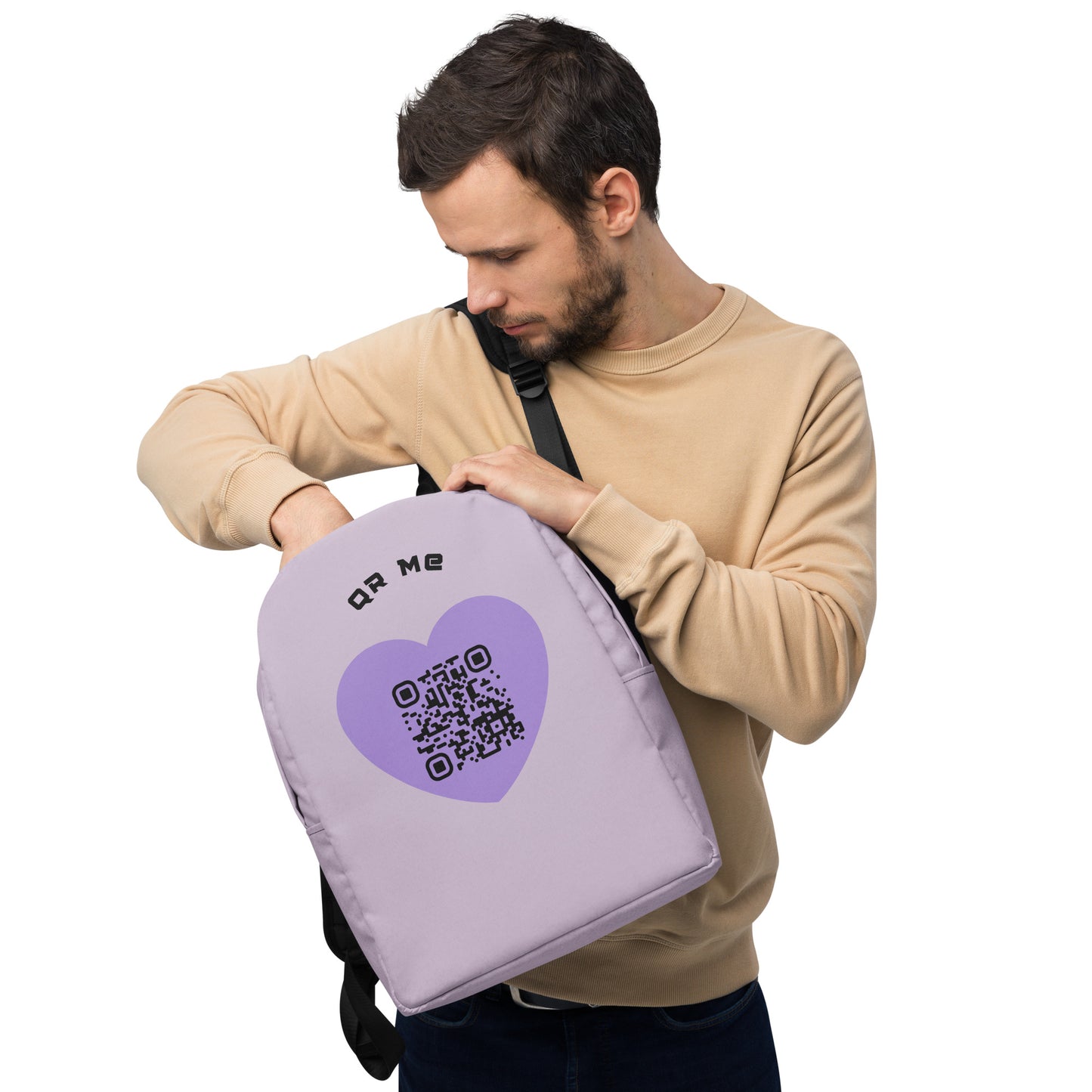 Purple Heart Emoji Personalized QR Code Backpack-QR GEAR STORE