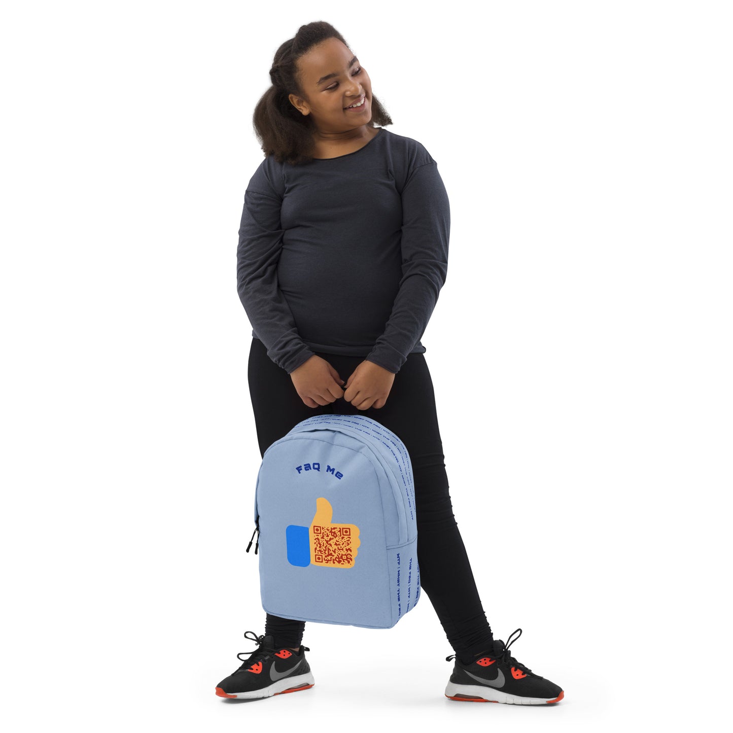 FAQ Me Personalized QR Code Powder Blue Backpack