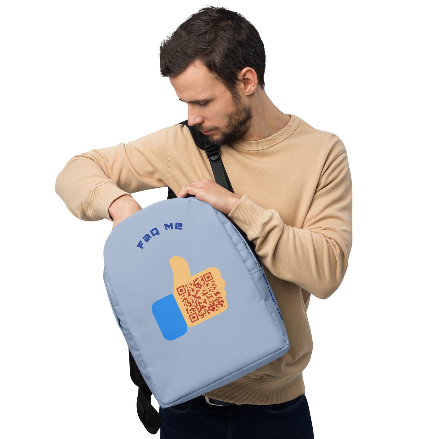 FAQ Me Personalized QR Code Powder Blue Backpack