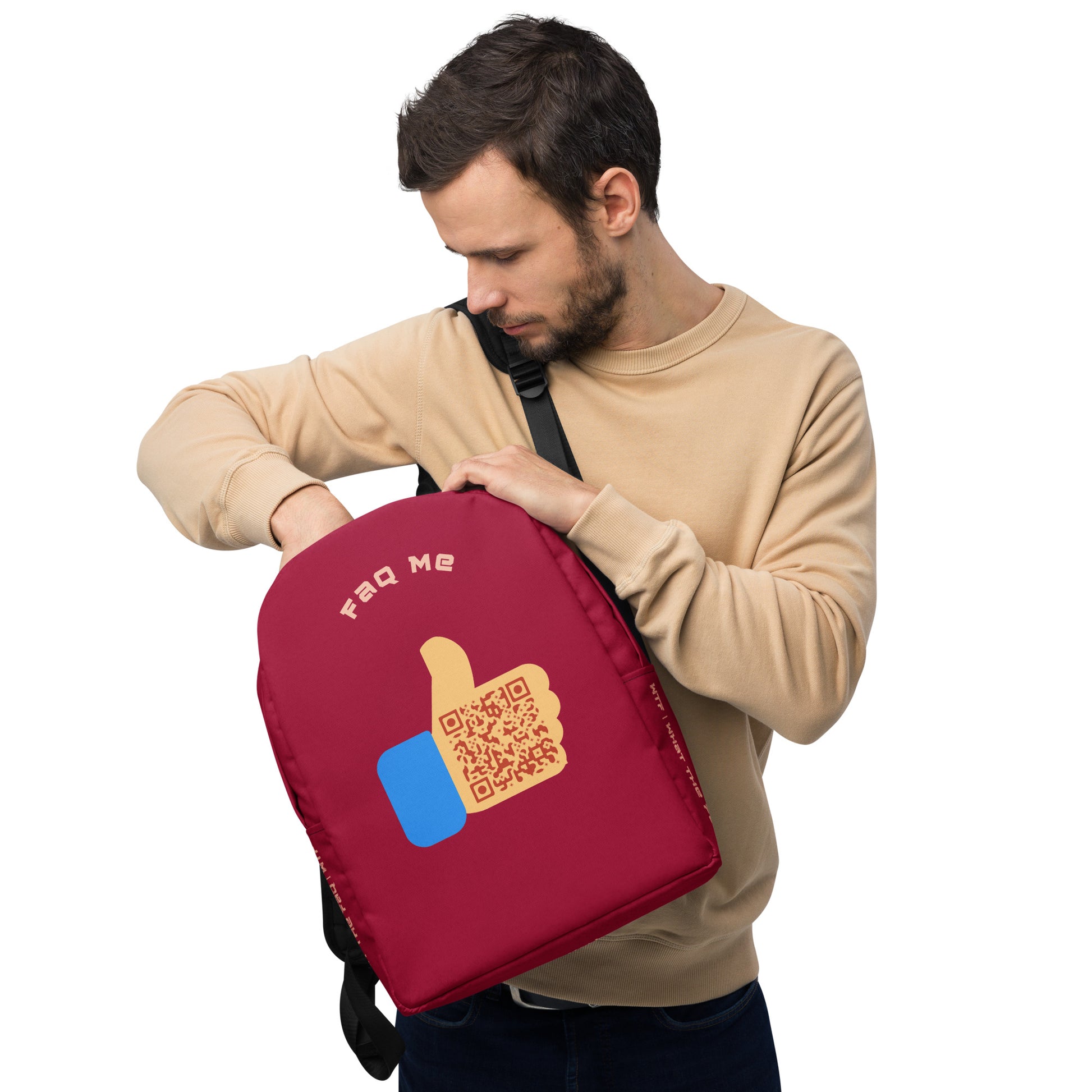 FAQ Me Personalized QR Code Dark Red Backpack