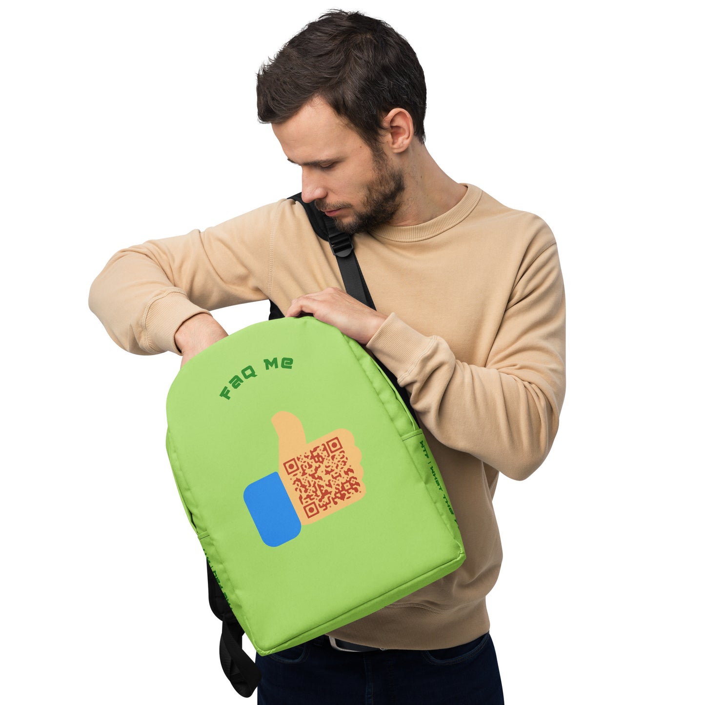 FAQ Me Personalized QR Code Acid Green Backpack-QR GEAR STORE