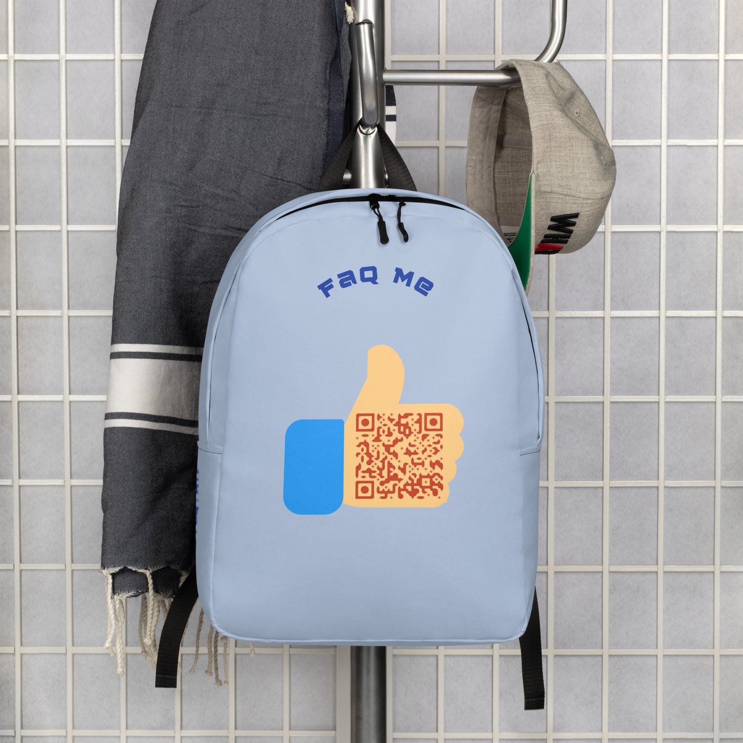 FAQ Me Personalized QR Code Powder Blue Backpack-QR GEAR STORE