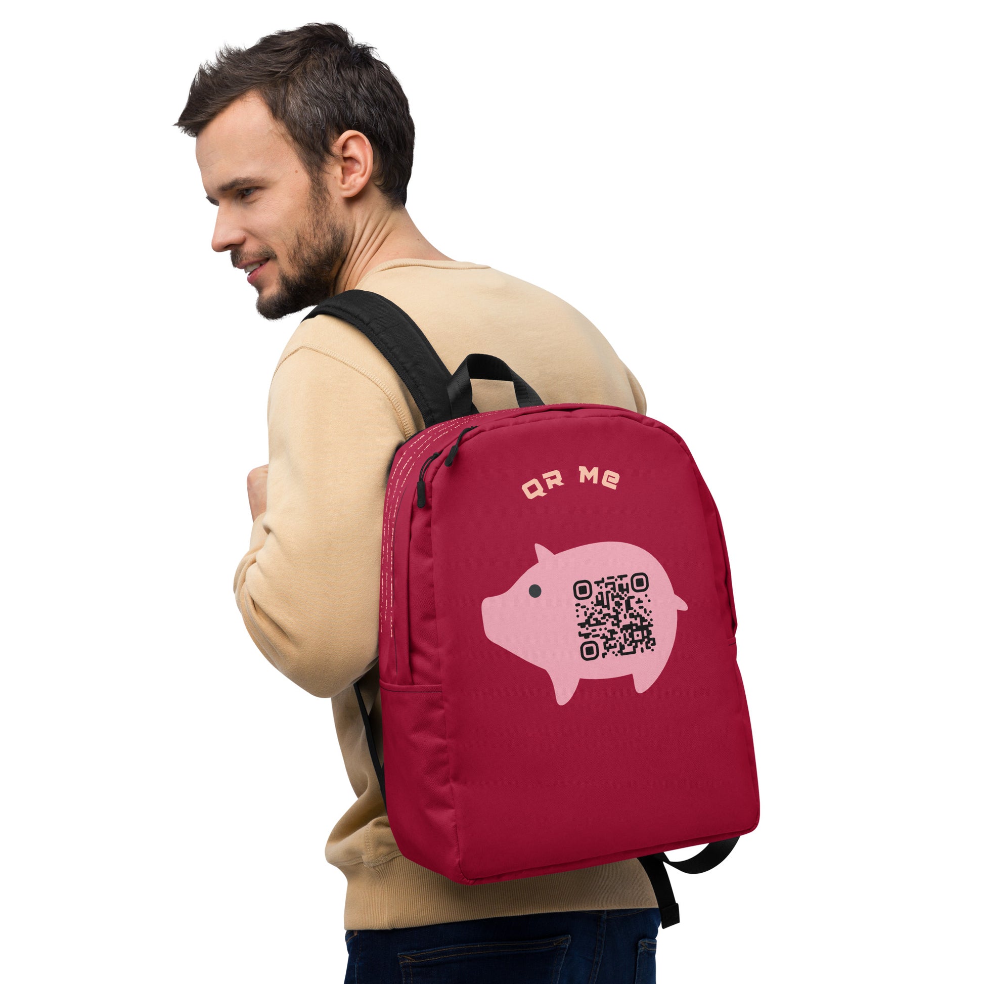 Cute Pig Emoji Personalized QR Code Backpack