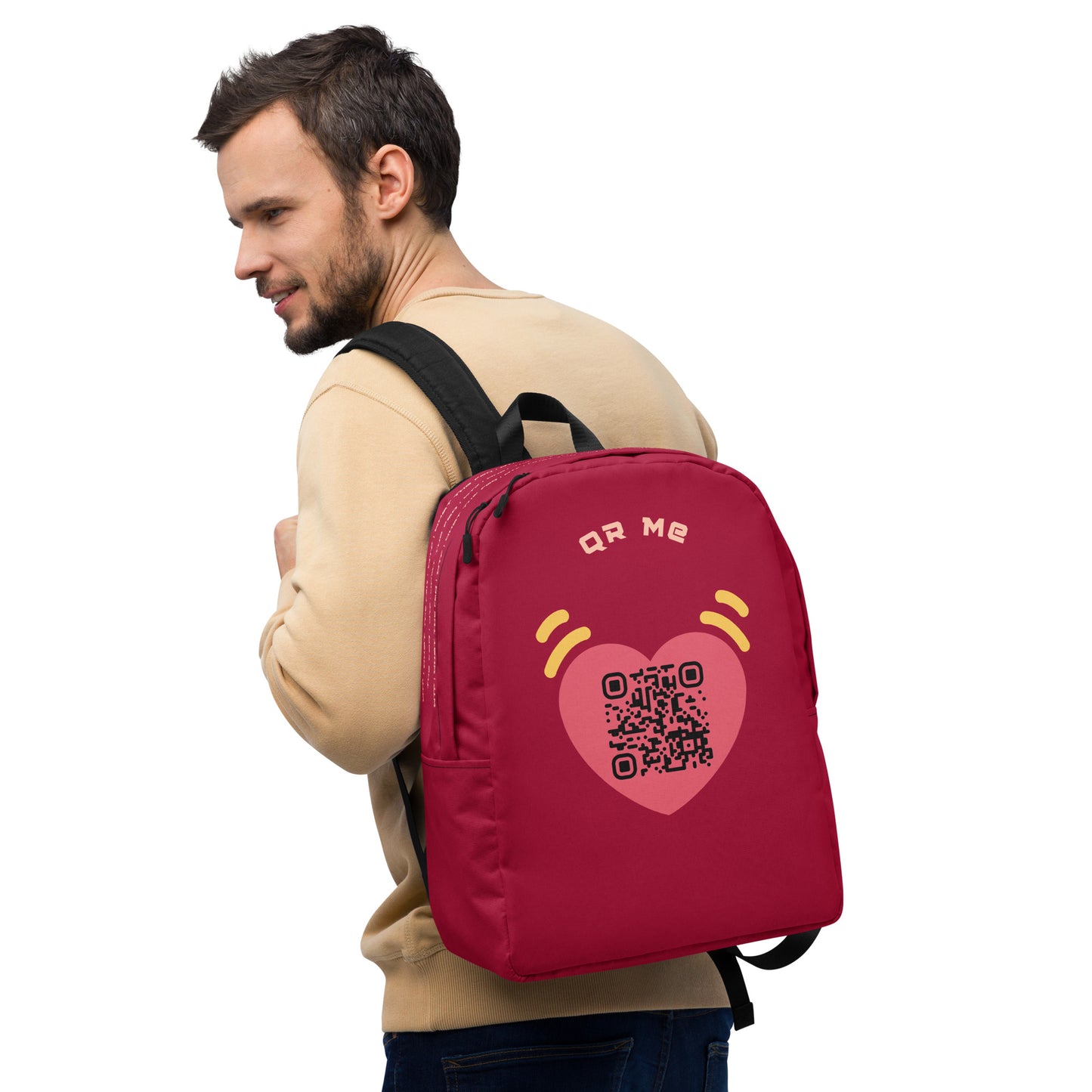 Pink Heart Emoji Personalized QR Code Backpack-QR GEAR STORE