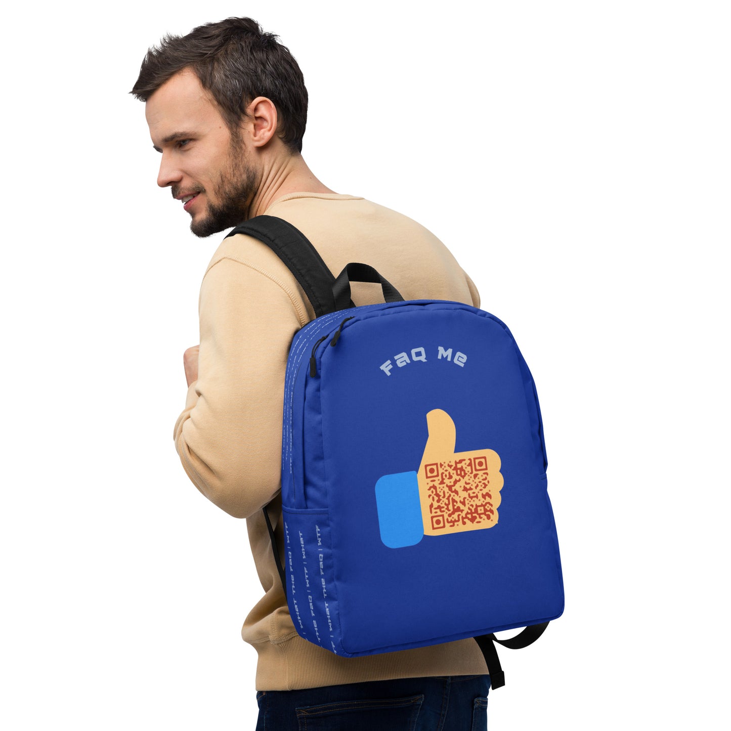 FAQ Me Personalized QR Code Royal Blue Backpack