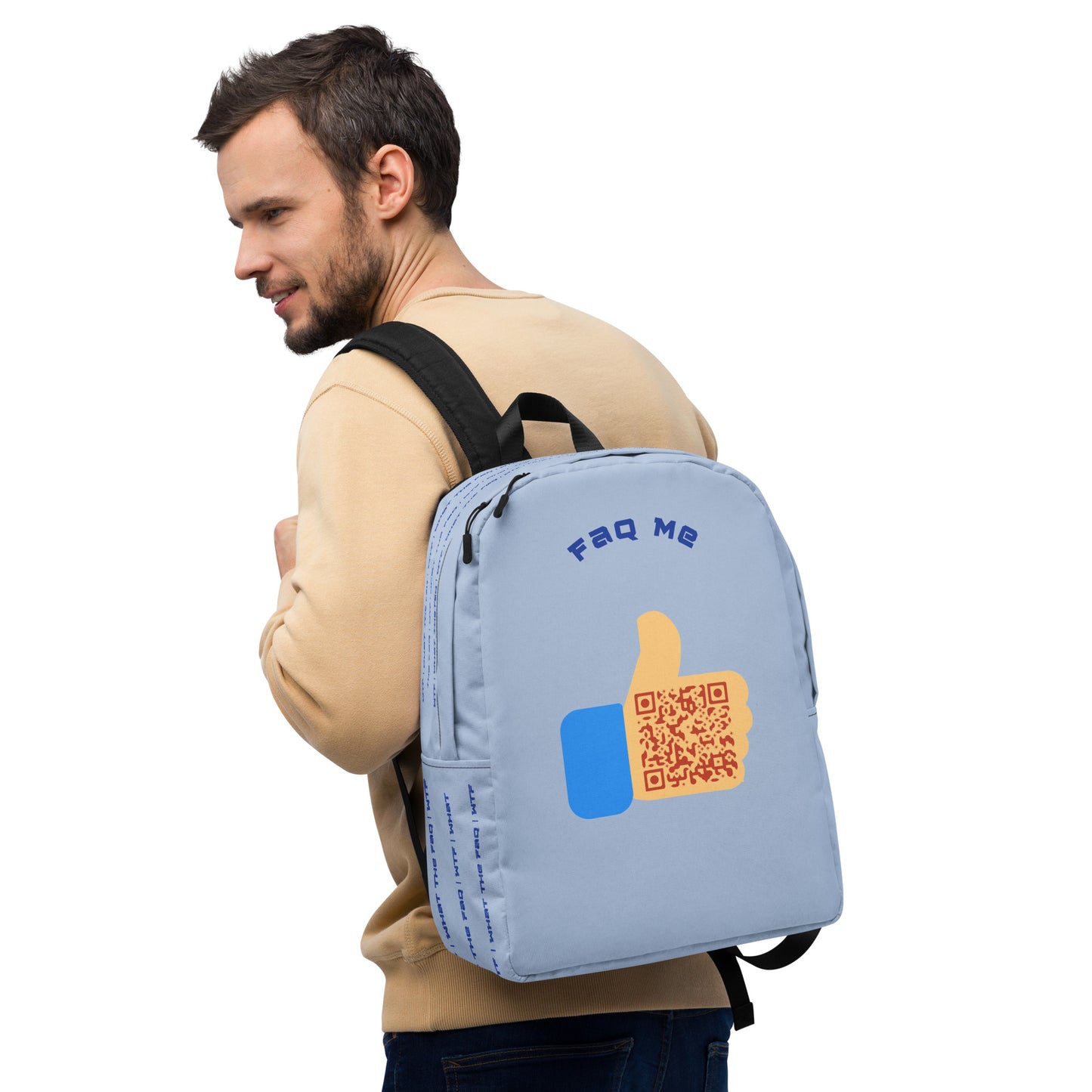 FAQ Me Personalized QR Code Powder Blue Backpack