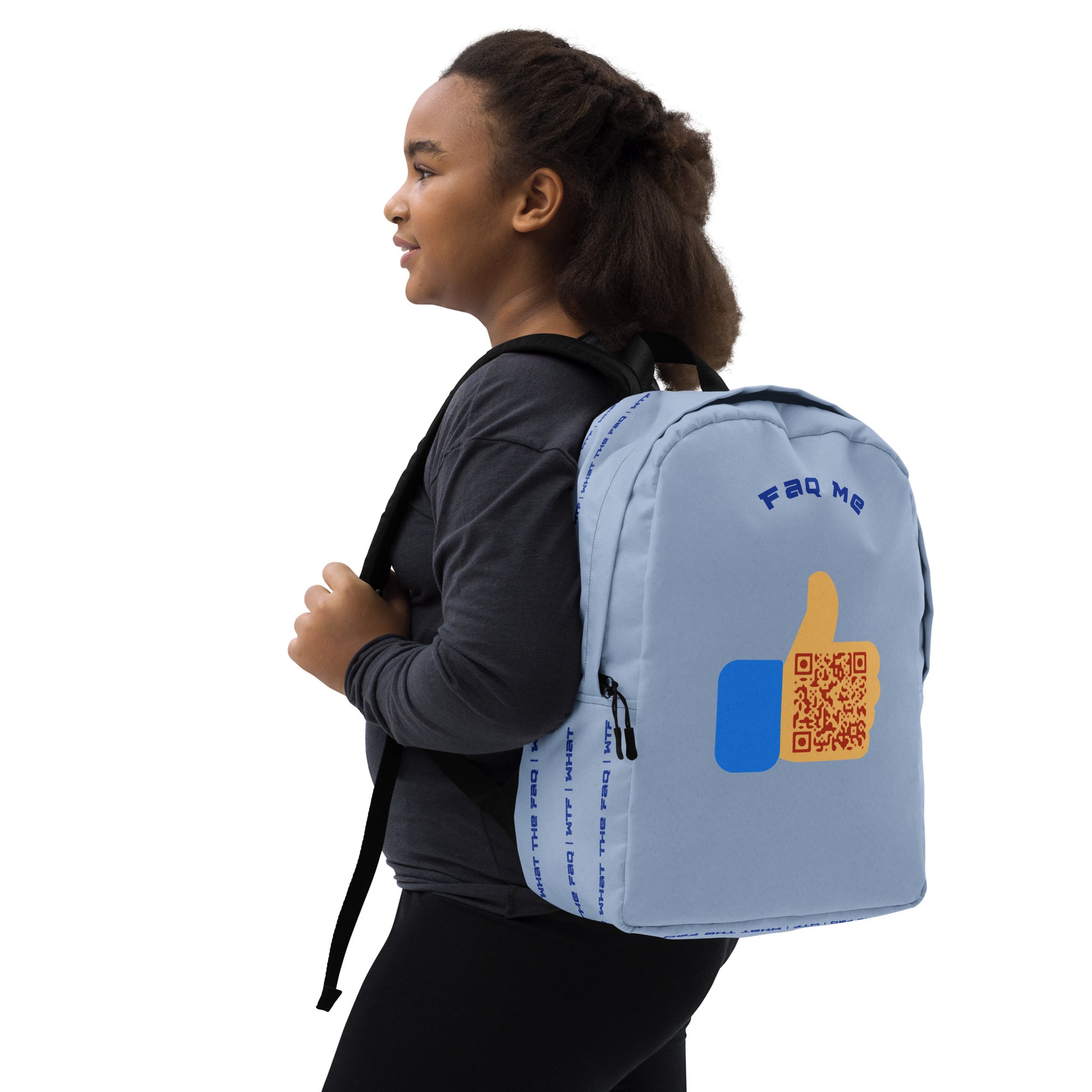 FAQ Me Personalized QR Code Powder Blue Backpack-QR GEAR STORE