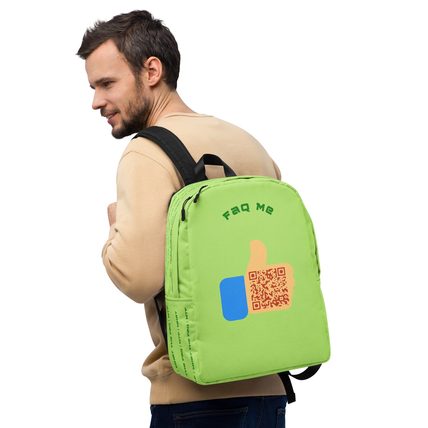 FAQ Me Personalized QR Code Acid Green Backpack