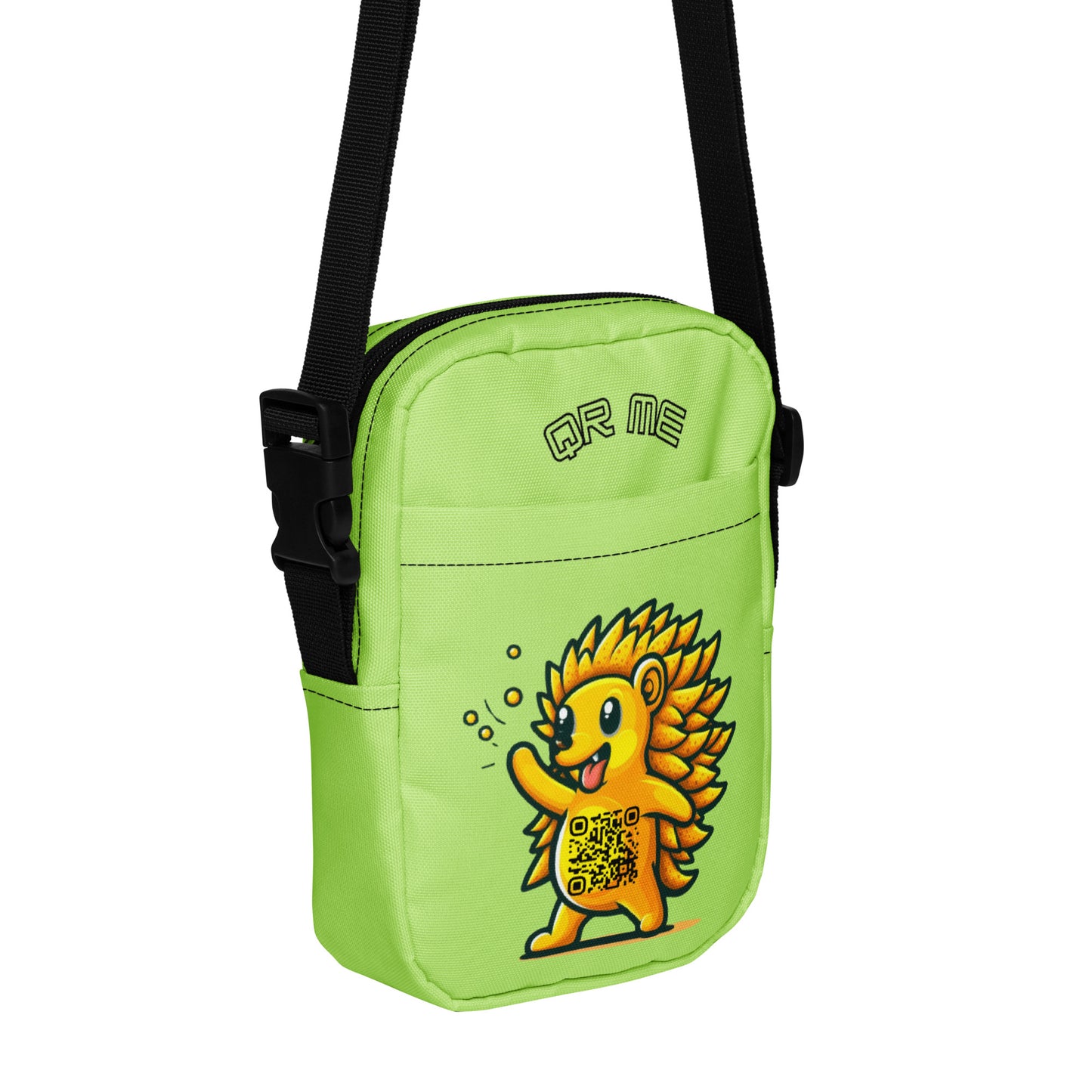 Hedgehog Emoji Personalized QR Code Crossbody Bag-Acid Green-QR GEAR STORE