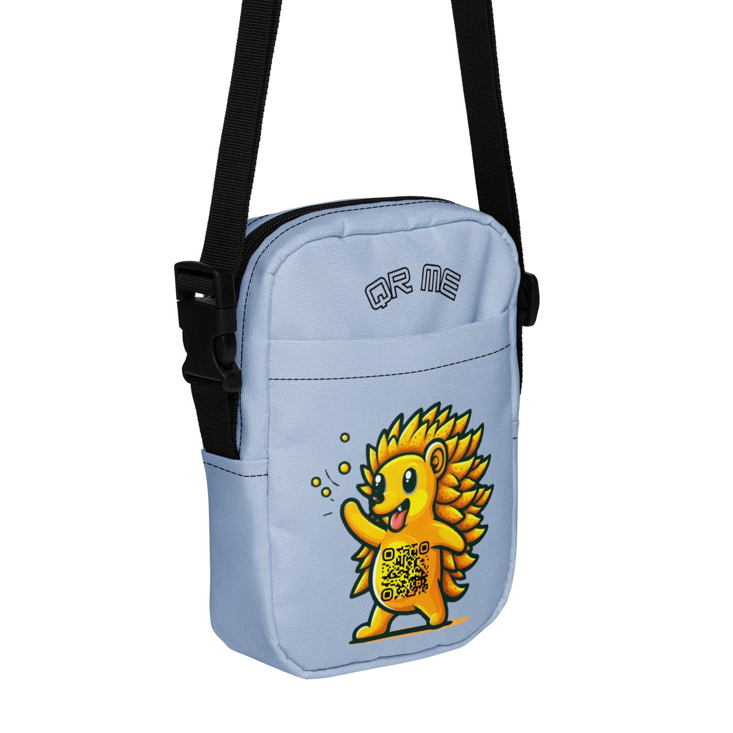 Hedgehog Emoji Personalized QR Code Crossbody Bag-Powder Blue-QR GEAR STORE