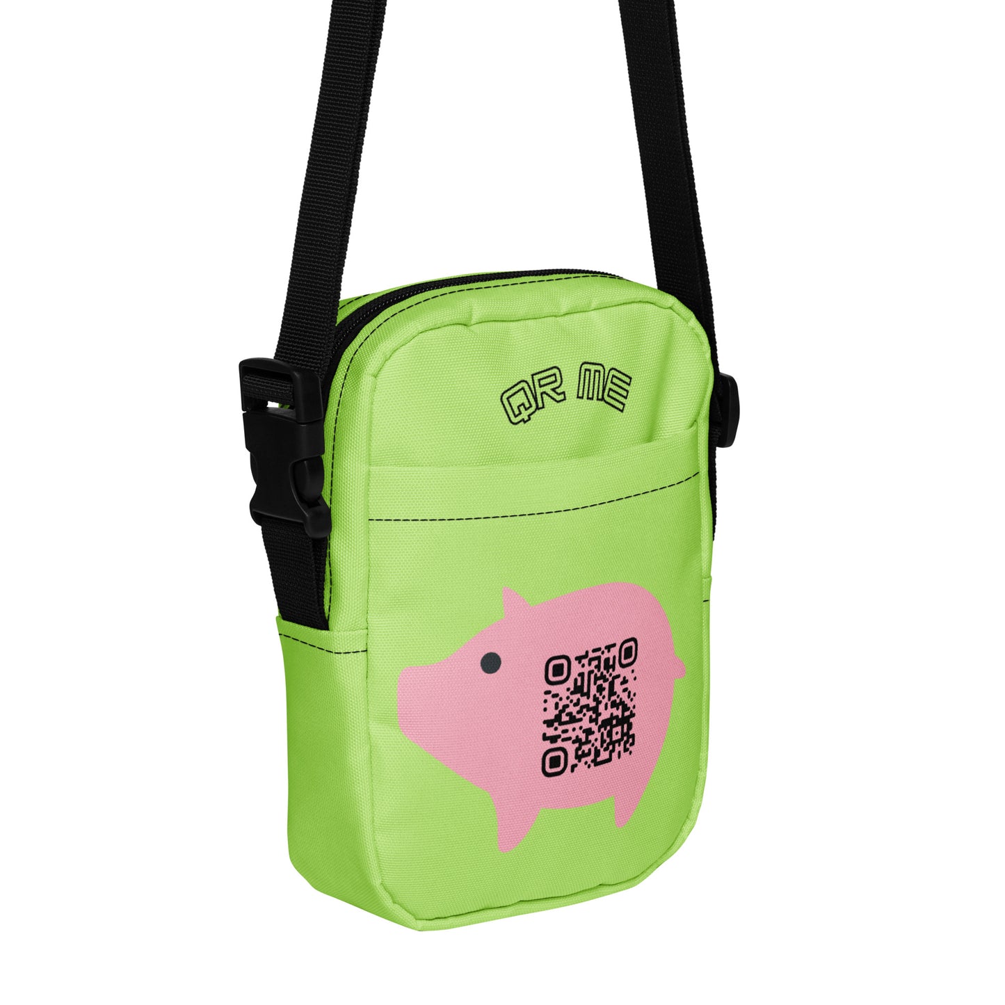 Cute Pig Emoji Personalized QR Code crossbody bag-Acid Green-QR GEAR STORE