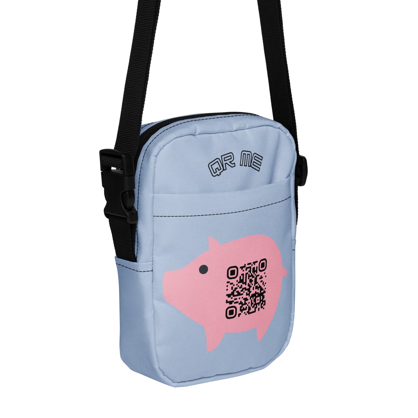 Cute Pig Emoji Personalized QR Code crossbody bag-Powder Blue-QR GEAR STORE