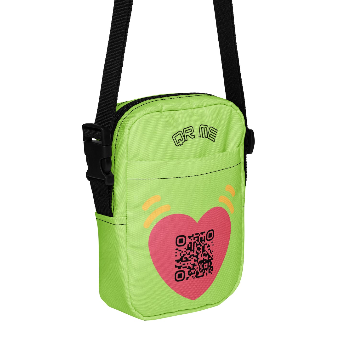 Pink Heart Emoji Personalized QR Code crossbody bag-Acid Green-QR GEAR STORE